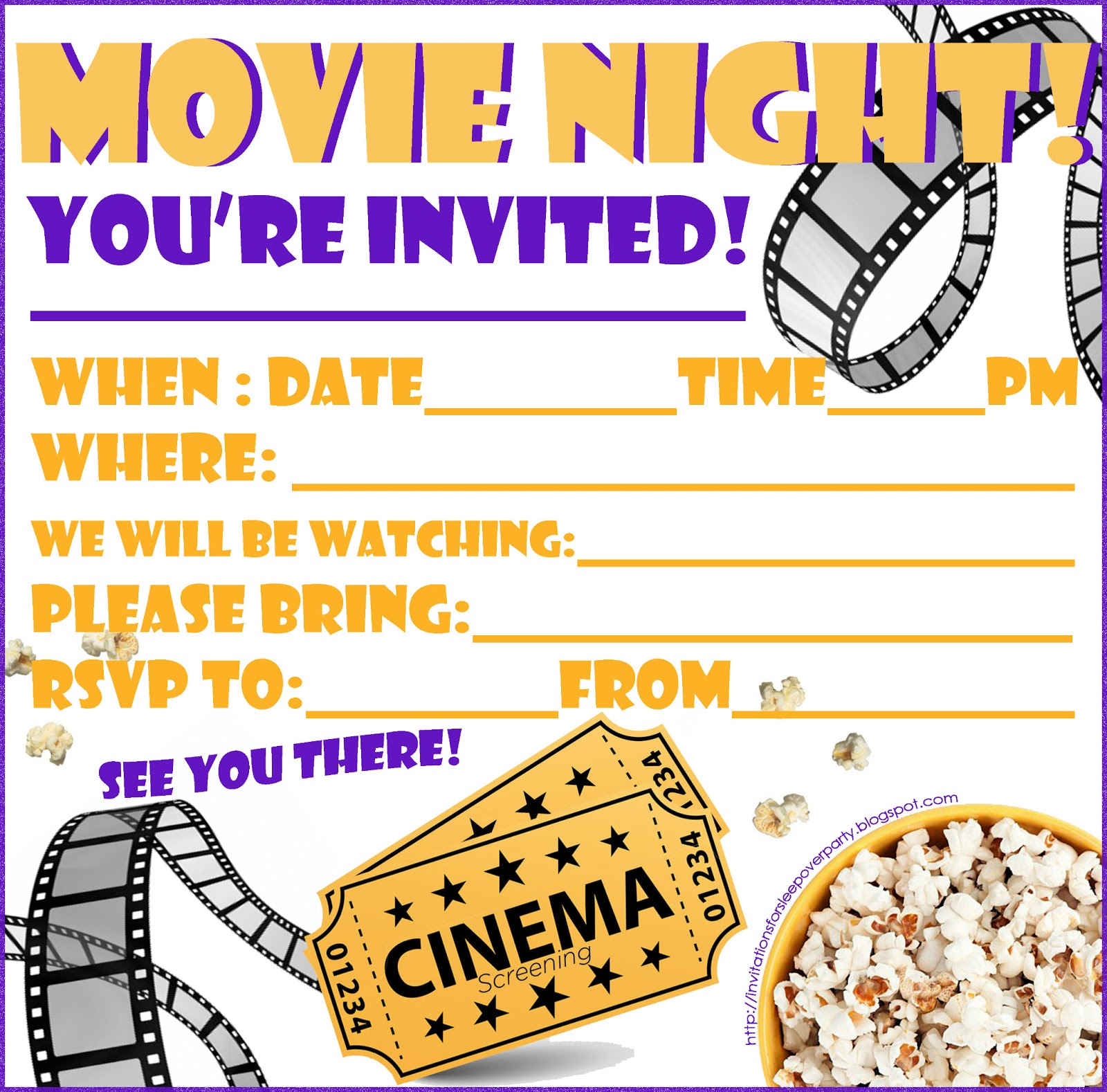 Invitations For Sleepover Party - Movie Night Birthday Invitations Free Printable