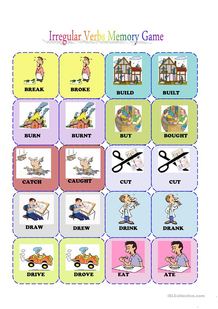 Irregular Verbs Memory Card Game( 1/3) Worksheet - Free Esl - Free Printable Memory Exercises