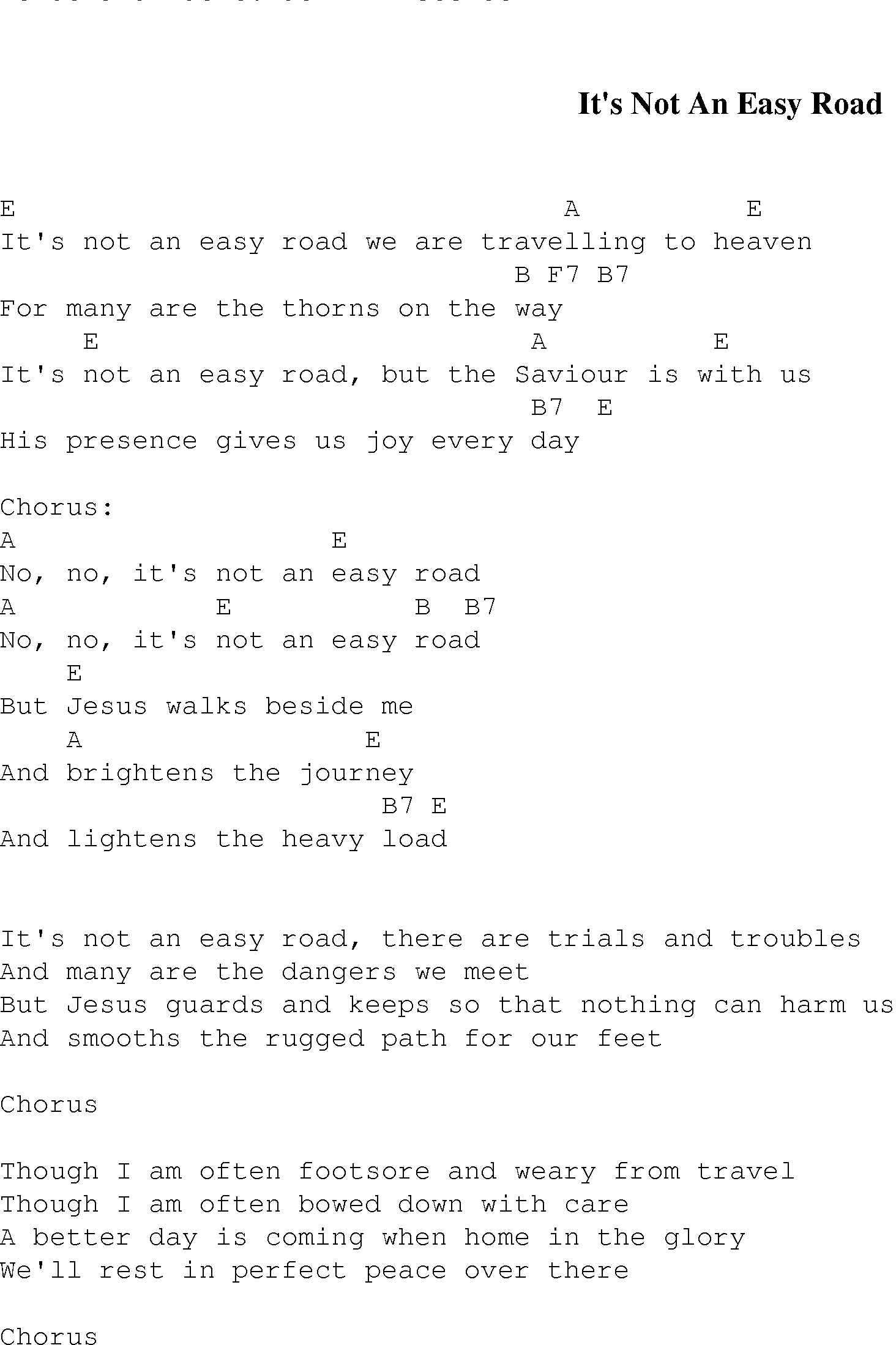 It&amp;#039;s Not An Easy Road - Christian Gospel Song Lyrics And Chords - Free Printable Lyrics To Christian Songs