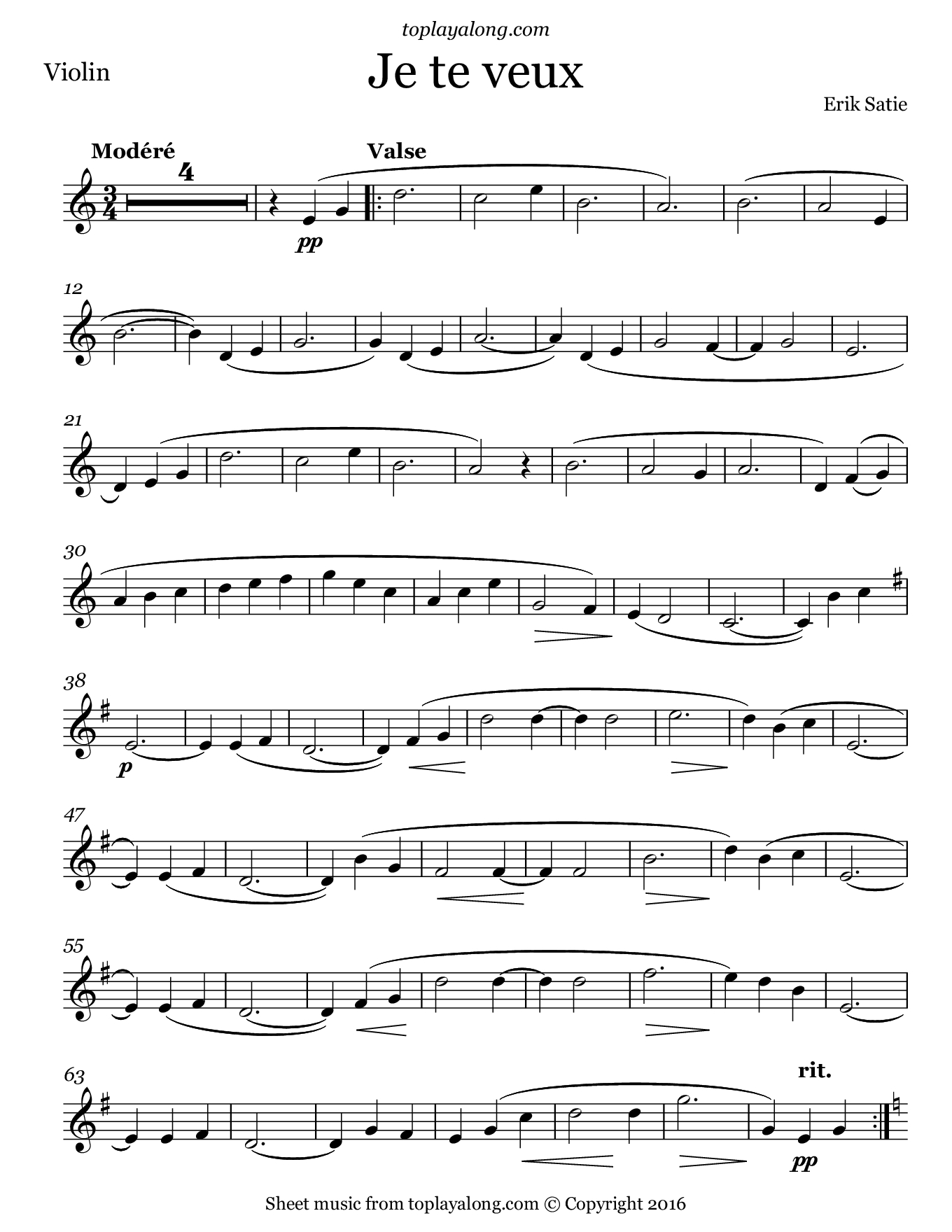 Je Te Veux – Toplayalong - Free Printable Classical Sheet Music For Piano