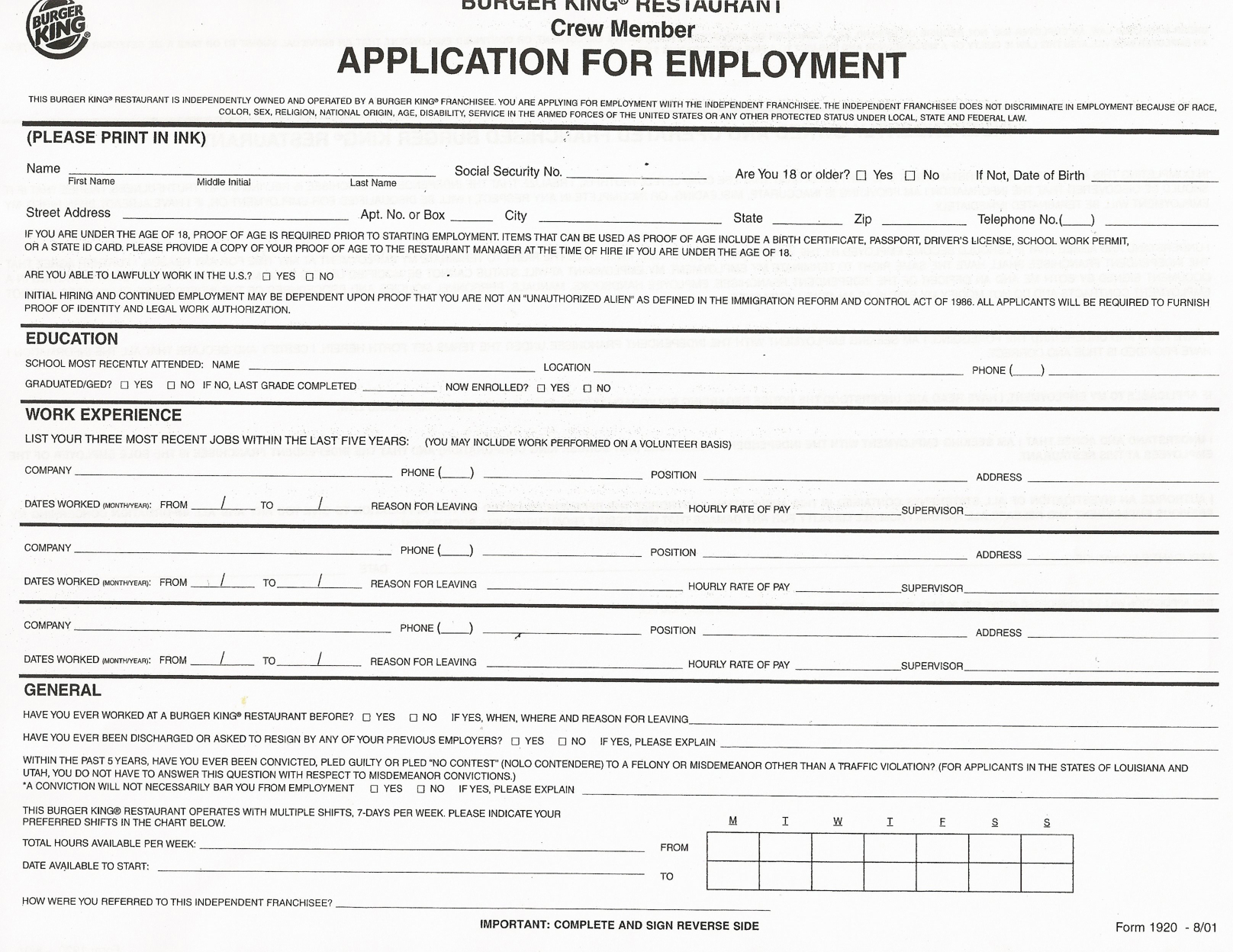 Job Application Forms To Print | Printable Job Application Forms - Application For Employment Form Free Printable