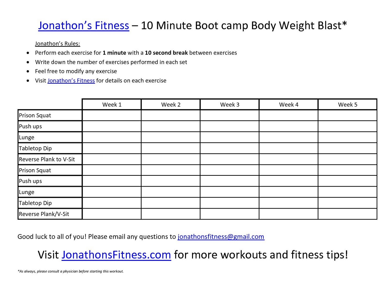 Jonathon&amp;#039;s Fitness Site: Printable Workout Routine - Free Printable Gym Workout Routines