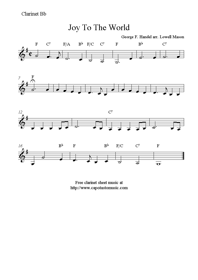 Joy To The World, Free Christmas Clarinet Sheet Music Notes - Free Printable Clarinet Music