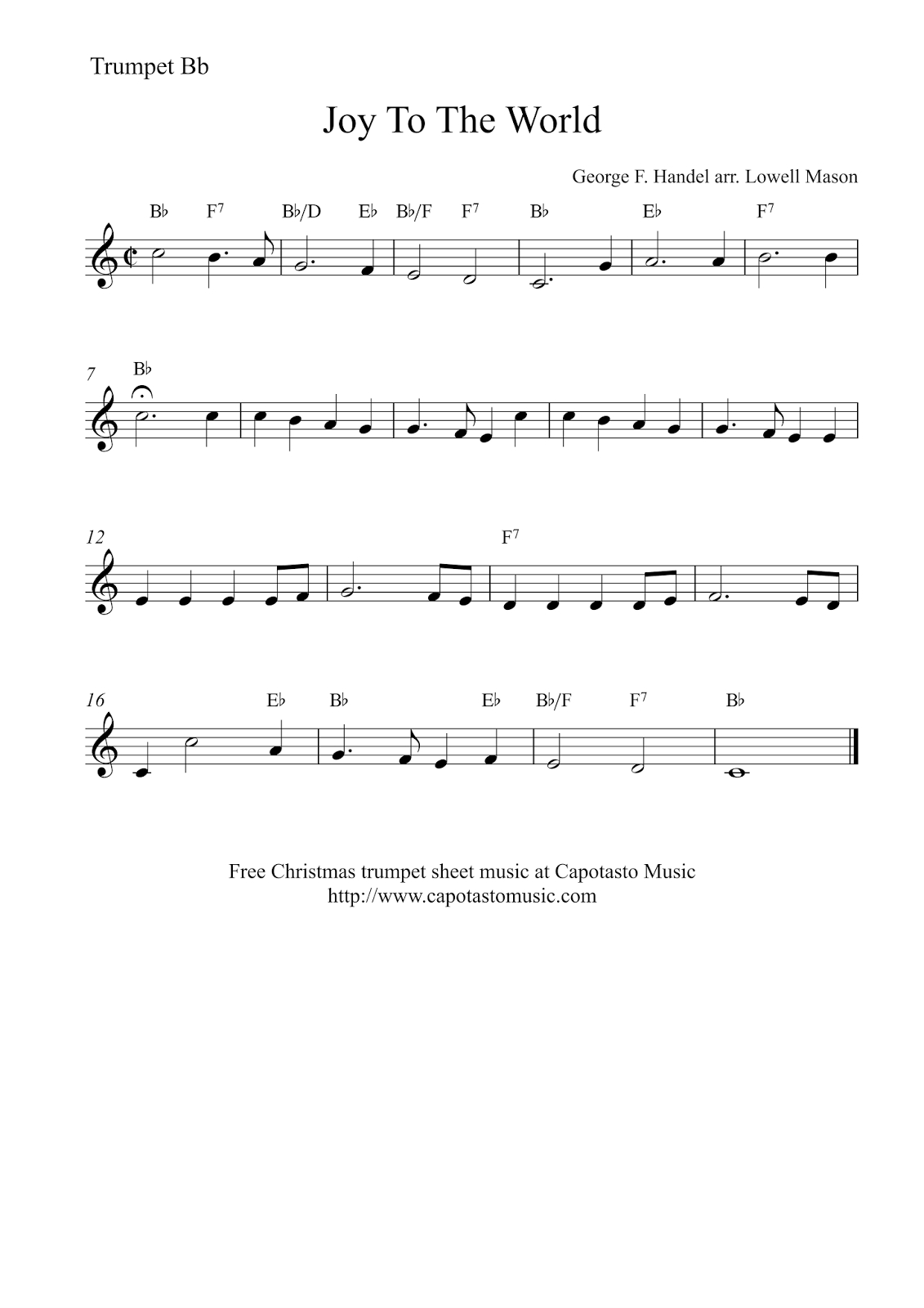 Joy To The World | Free Christmas Trumpet Sheet Music - Free Printable Sheet Music For Trumpet