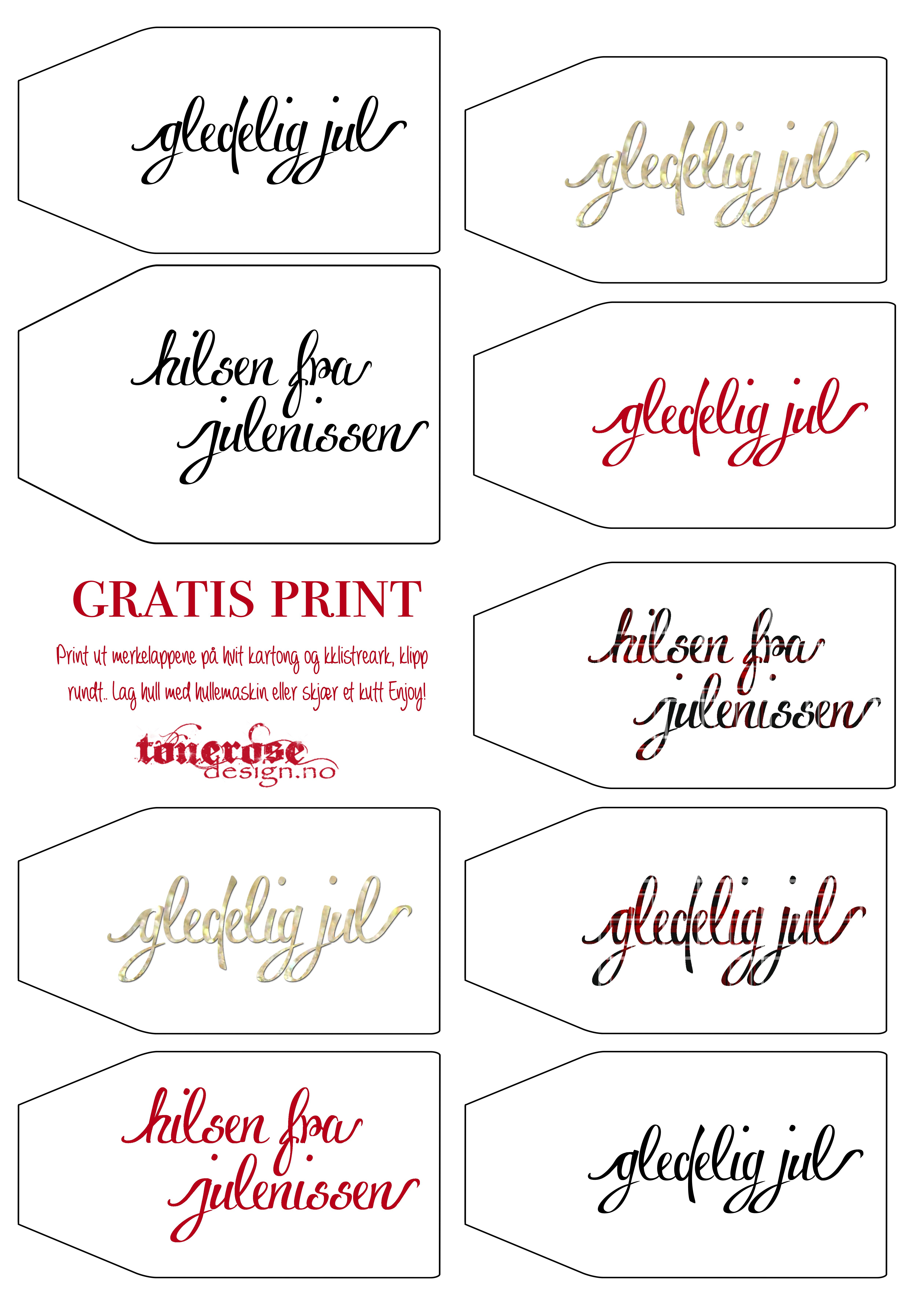 Julegaver Gavelapper Merkelapper Jul Tonerosedesign | Christmas - Free Printable Fonts No Download