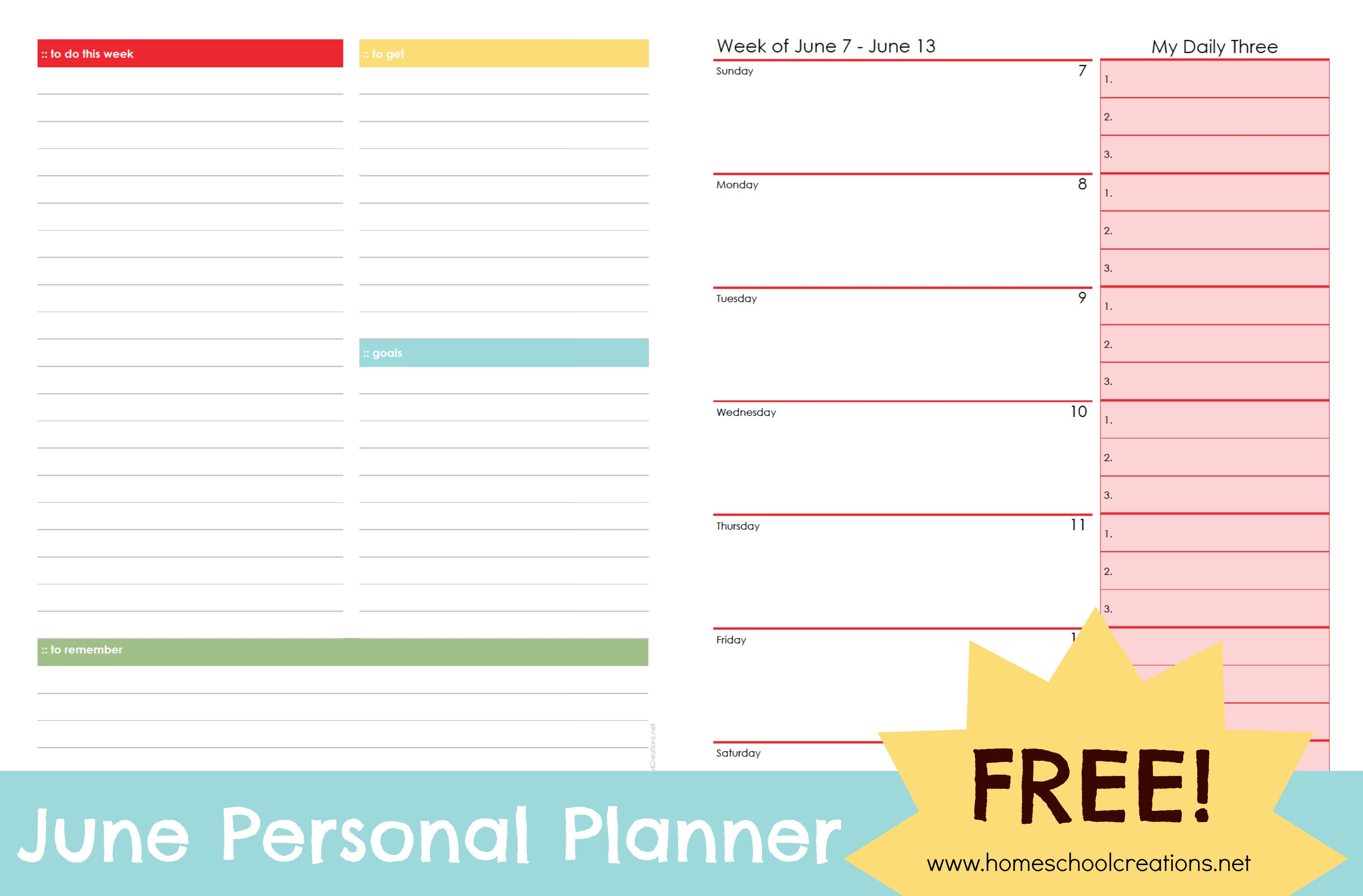 June Personal Planner Pages - Free Printable - Free Printable Diary Pages