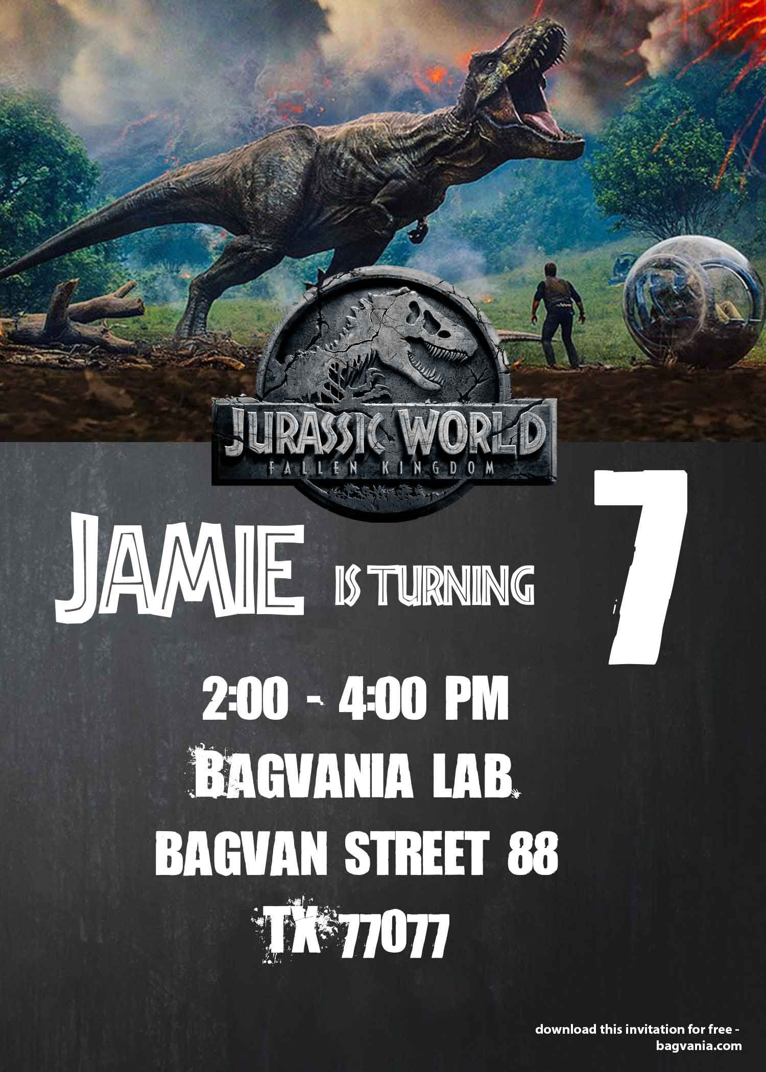 Jurassic World : Fallen Kingdom Birthday Party Ideas - Free - Free Printable Jurassic Park Invitations