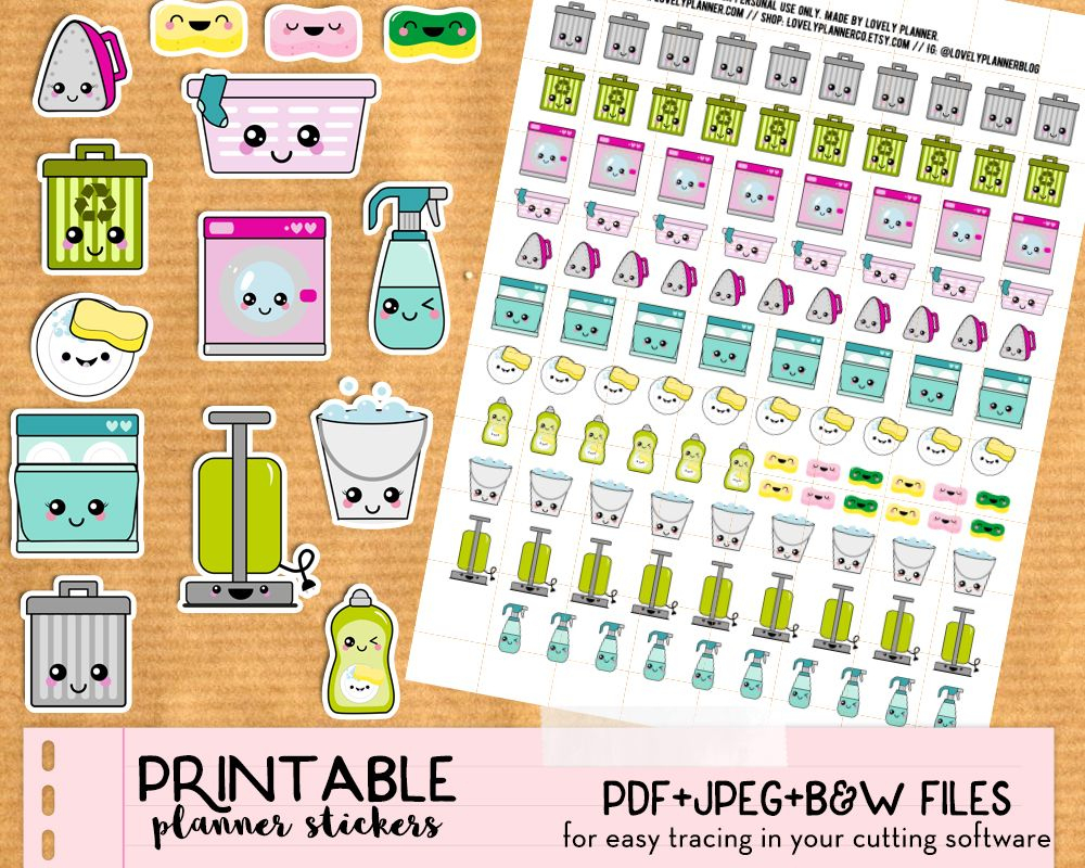 Kawaii Trash Bins Stickers - Free Printable And Cut File | Printable - Free Printable Kawaii Stickers
