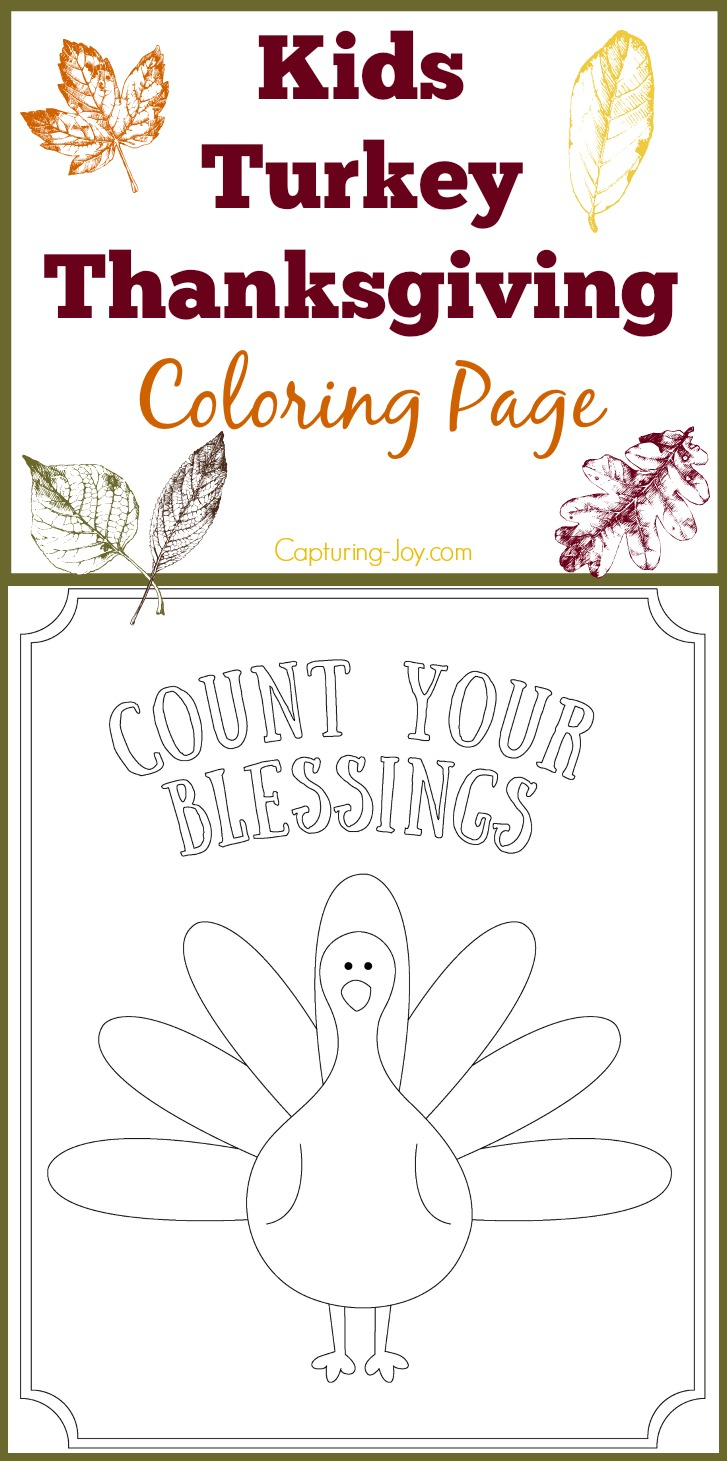 Kids Turkey Thanksgiving Coloring Page: Count Your Blessings - Free Printable Kindergarten Thanksgiving Activities