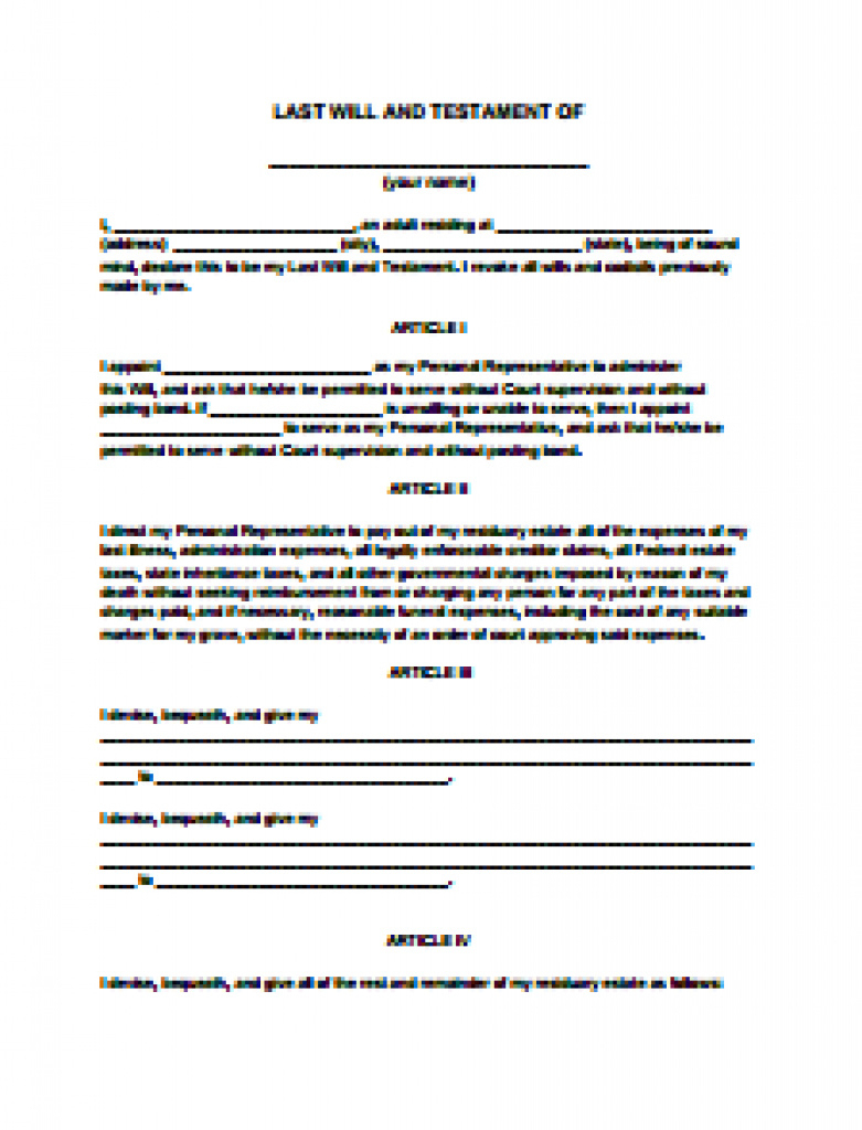 Last Will And Testament Form- Free Download, Create, Edit &amp;amp; Print - Free Printable Last Will And Testament Blank Forms Florida