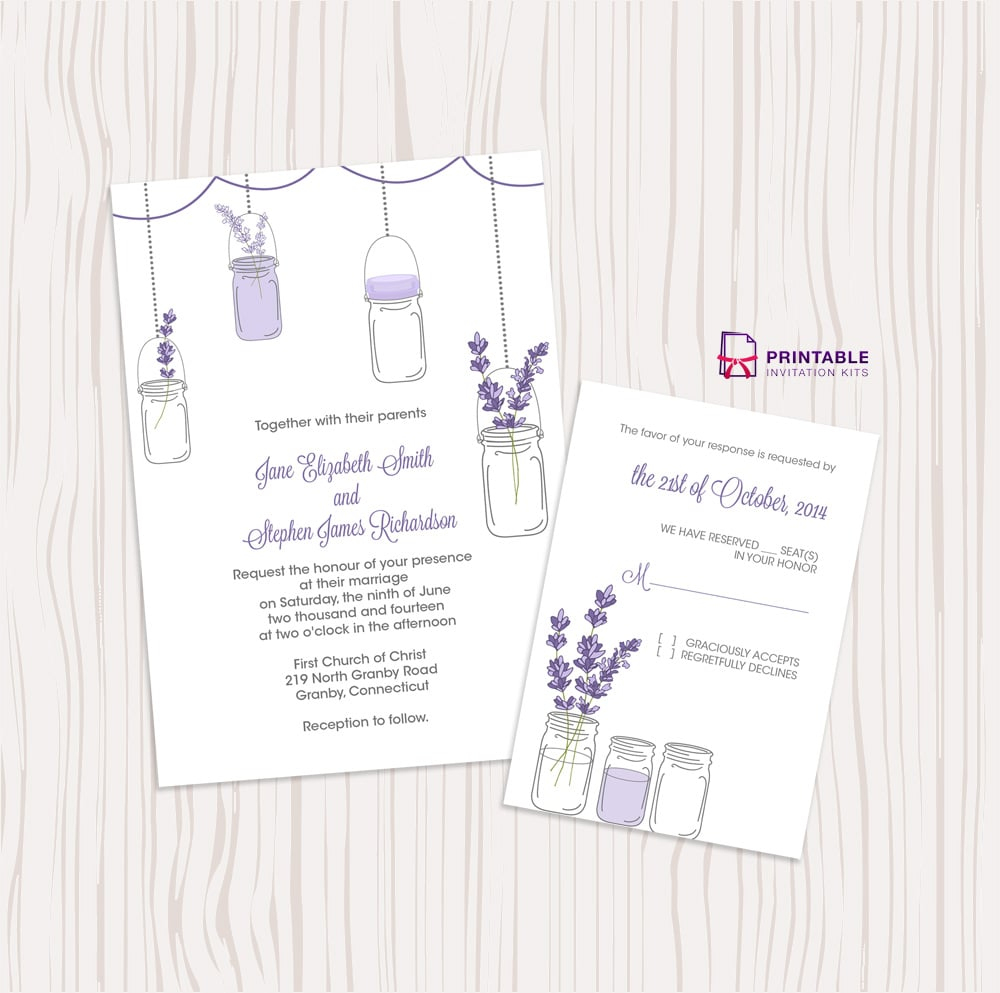 Lavender And Mason Jar Wedding Invitation | Free Printable Wedding - Free Mason Jar Wedding Invitation Printable Templates