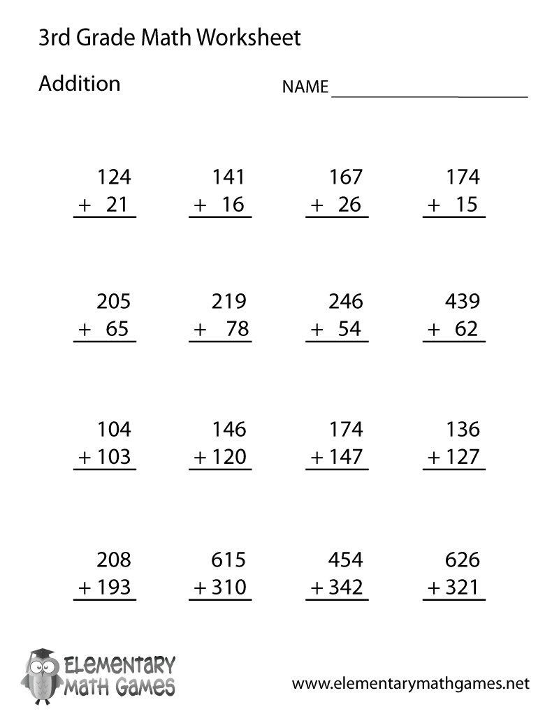 Learn And Practice Addition With This Printable 3Rd Grade Elementary - Free Printable 3Rd Grade Worksheets