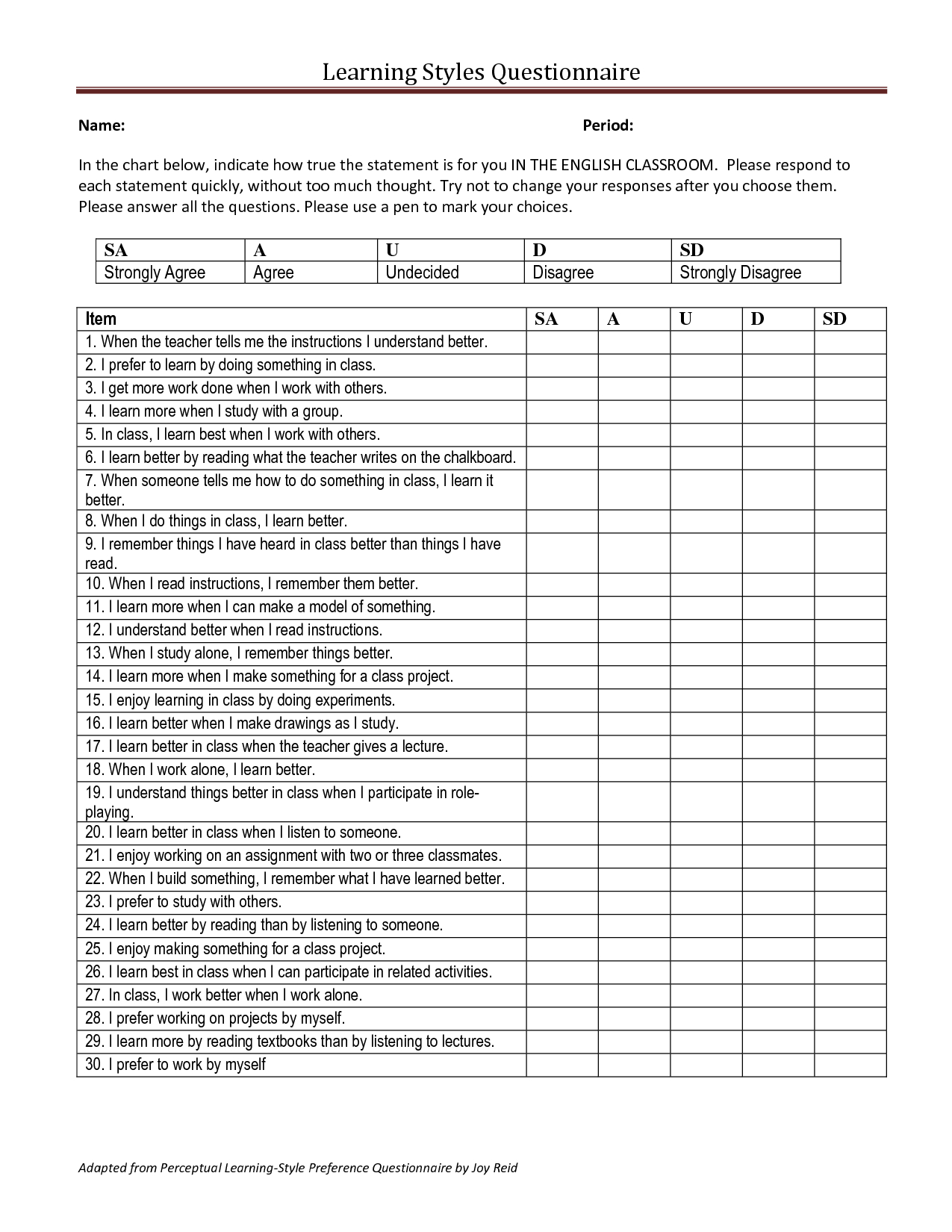 Learning Style Questionnaire | Back To School | Pinterest | Learning - Free Printable Learning Styles Questionnaire