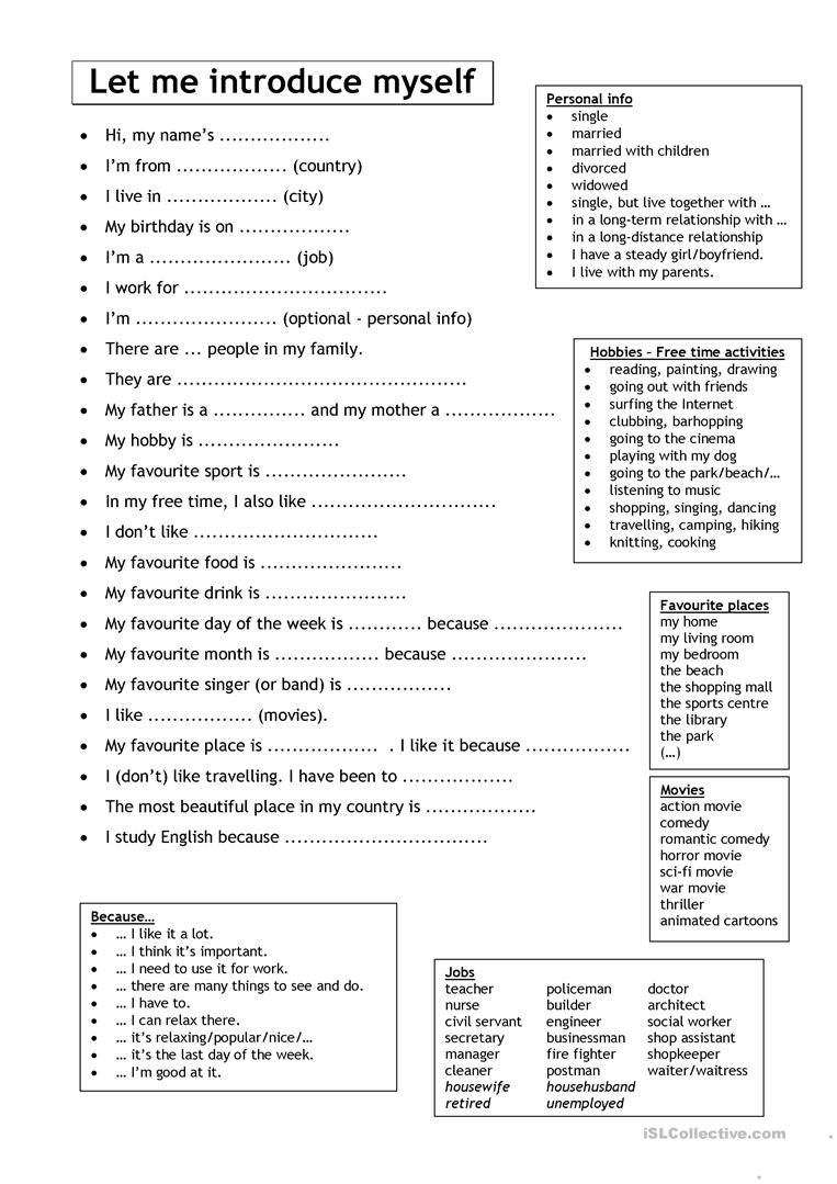 Let Me Introduce Myself (For Adults) Worksheet - Free Esl Printable - Free Printable Activities For Adults