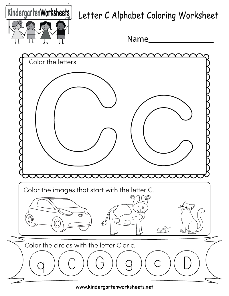 Letter C Coloring Worksheet - Free Kindergarten English Worksheet - Free Printable Letter C Worksheets
