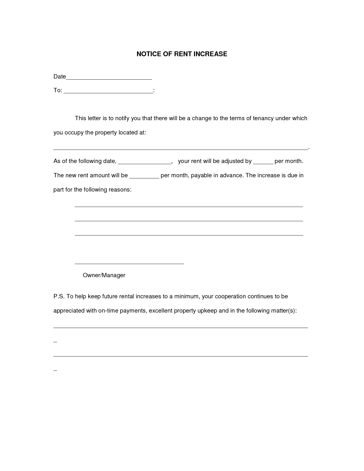 Letter Template For Notice To Landlord Best Of Rental Letter - Free Printable Rent Increase Letter