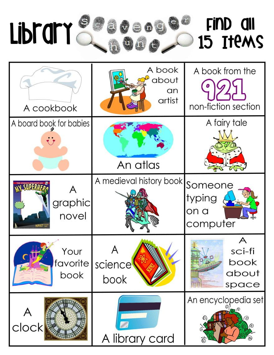 Library Activities | Reading | Library Scavenger Hunts, Library - Free Library Skills Printable Worksheets