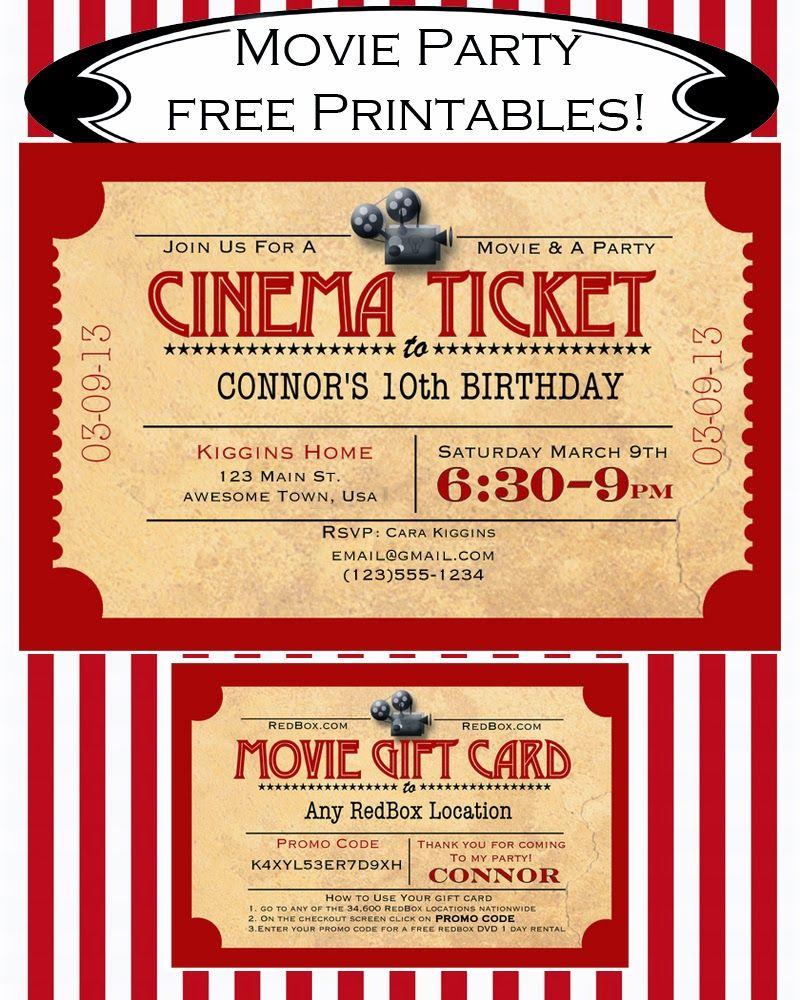 Like Mom And Apple Pie: A Summer Of Movies! Free Printables! Free - Free Printable Movie Ticket Birthday Party Invitations