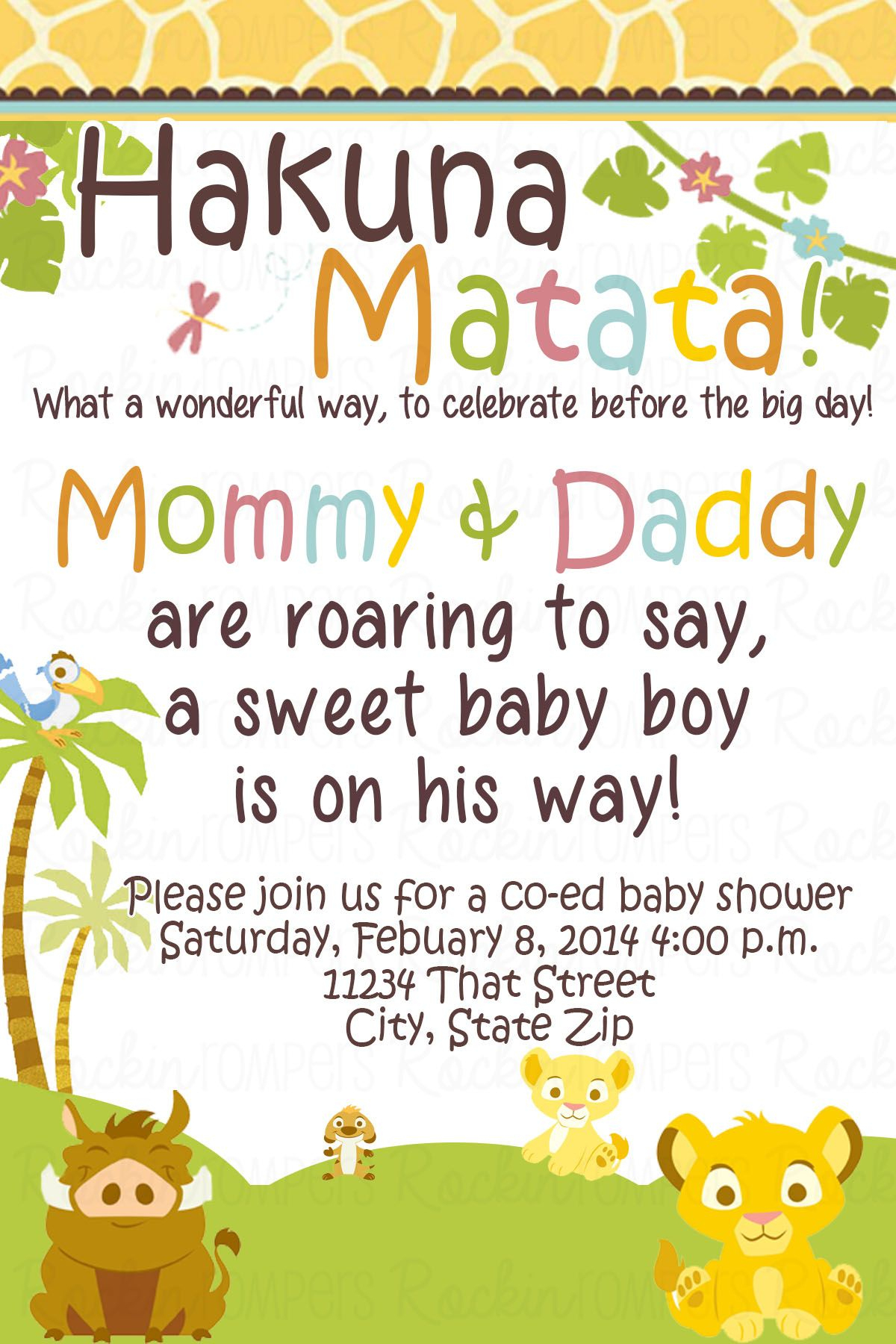 Lion King Baby Shower Invitation Www.facebook/rockinrompers Www - Free Printable Lion King Baby Shower Invitations