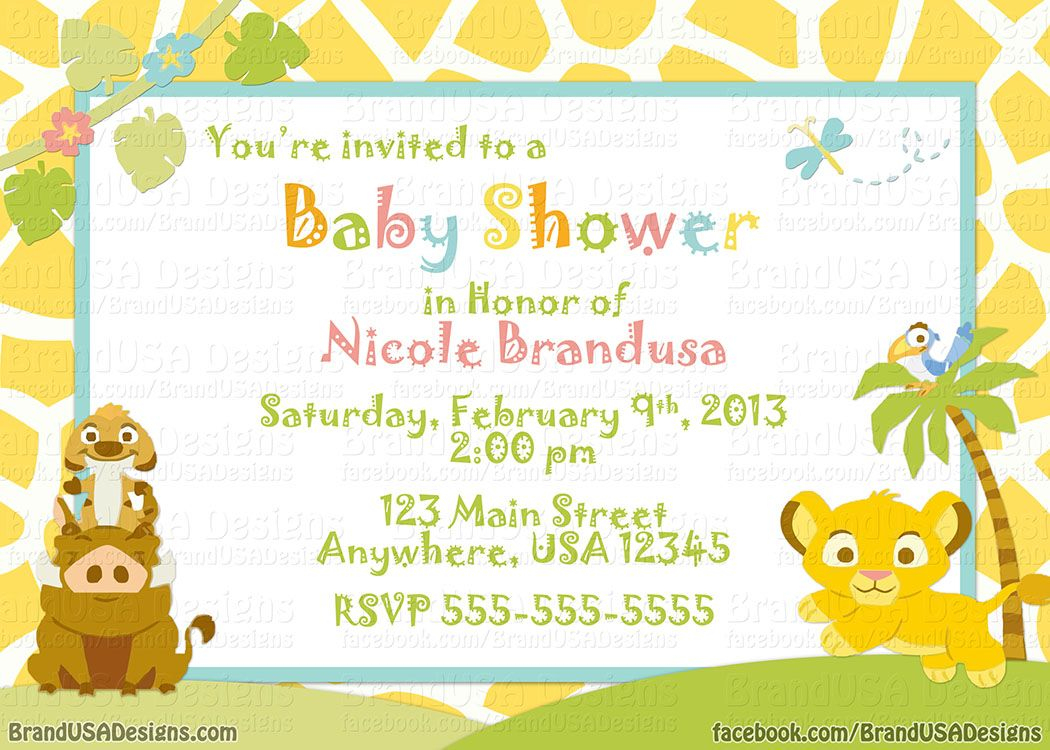Lion King Custom Baby Shower Invitation | Brandusa Designs | Cards - Free Printable Lion King Baby Shower Invitations