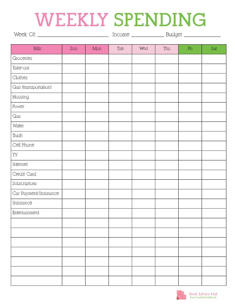 List Down Your Weekly Expenses With This Free Printable Weekly - Budgeting Charts Free Printable