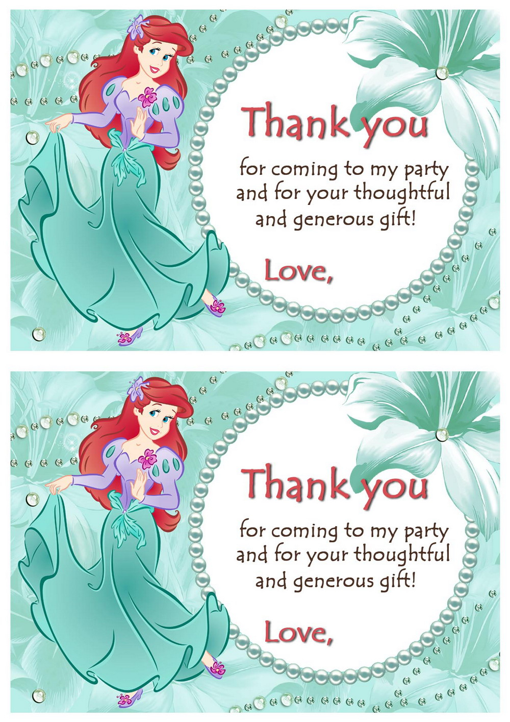 Little Mermaid Thank You Cards | Birthday Printable - Free Printable Mermaid Thank You Cards