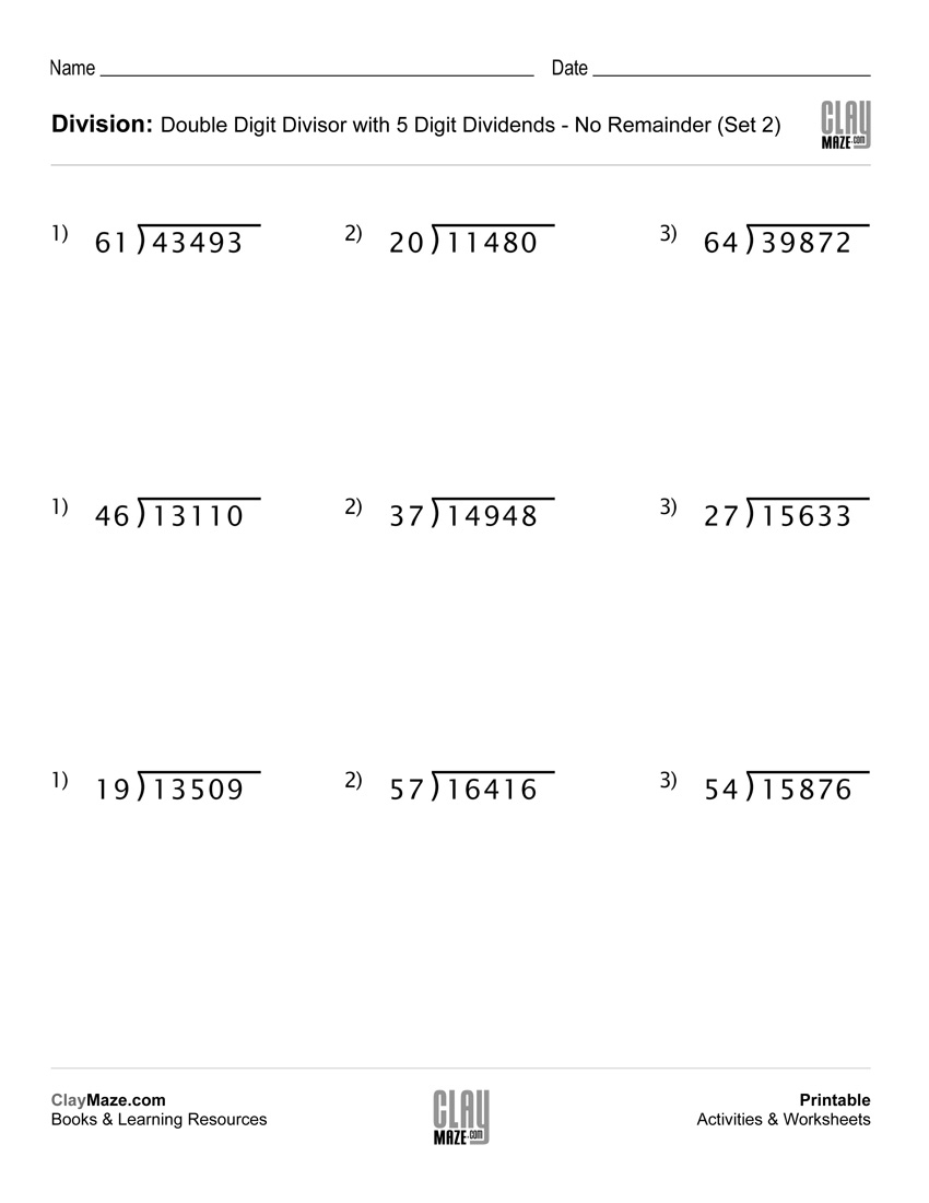 Long Division Worksheet With Double Digit Divisors (Set 2) | Free - Free Printable Division Worksheets