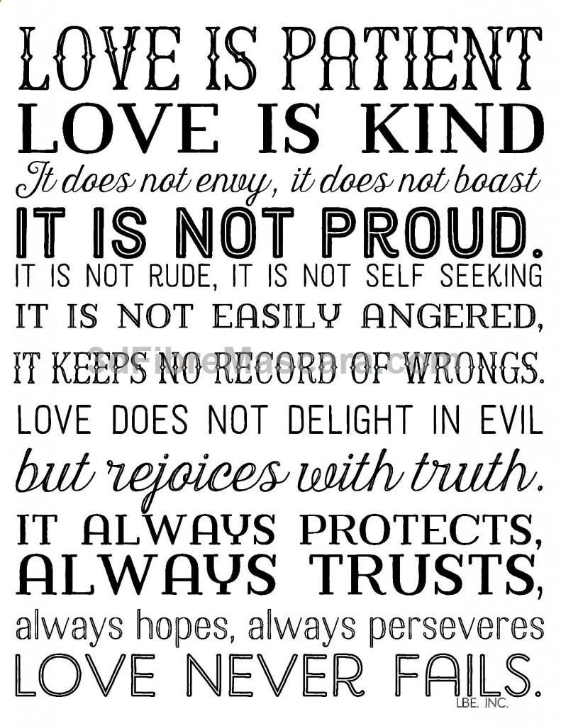 Love Is Patient Love Is Kind. Free Printable In 3 Color Options. 1 - Love Is Patient Free Printable