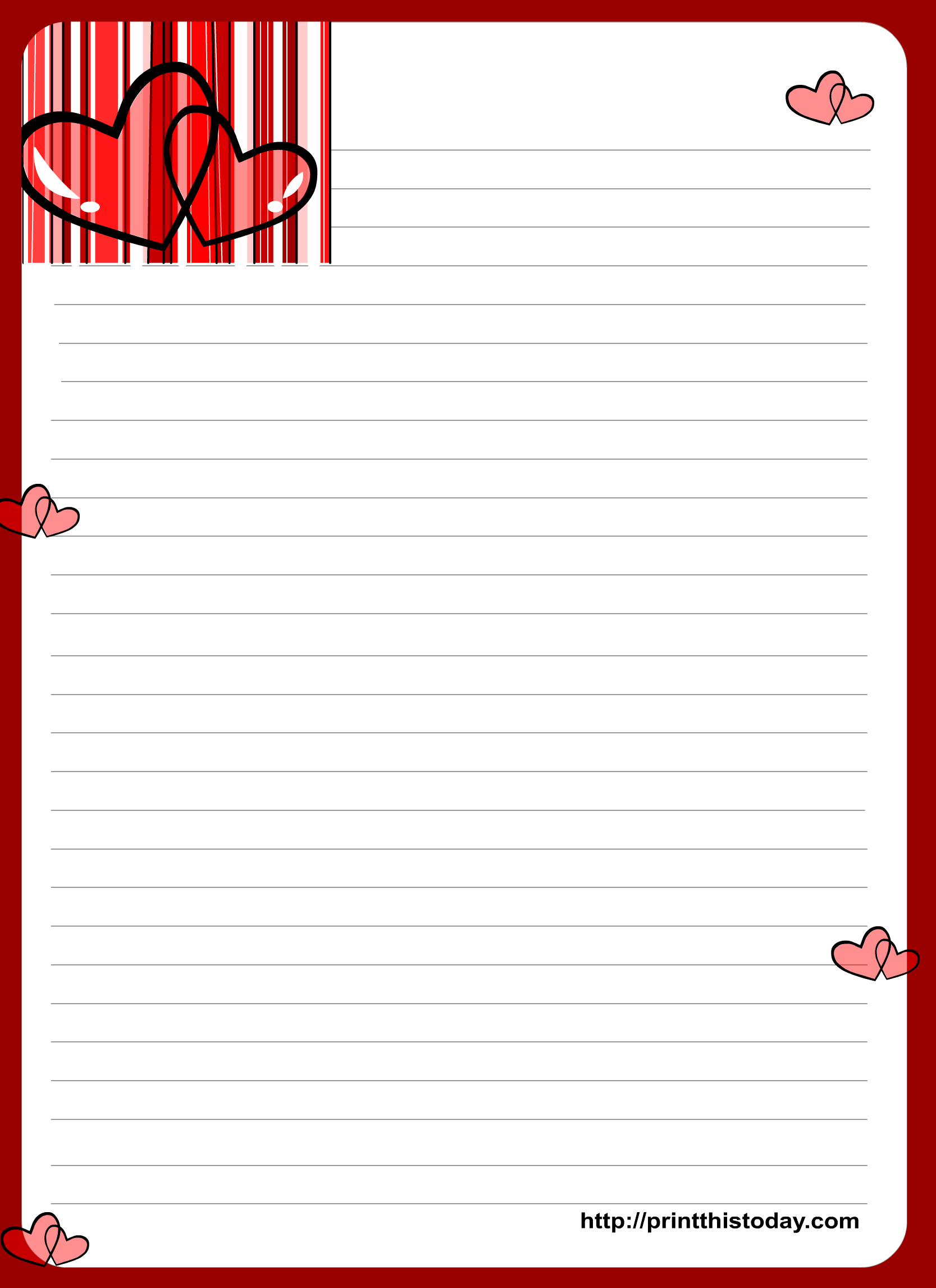 Love Letter Writing Paper With Hearts | Decorative Paper W/ Lines - Free Printable Love Letter Paper