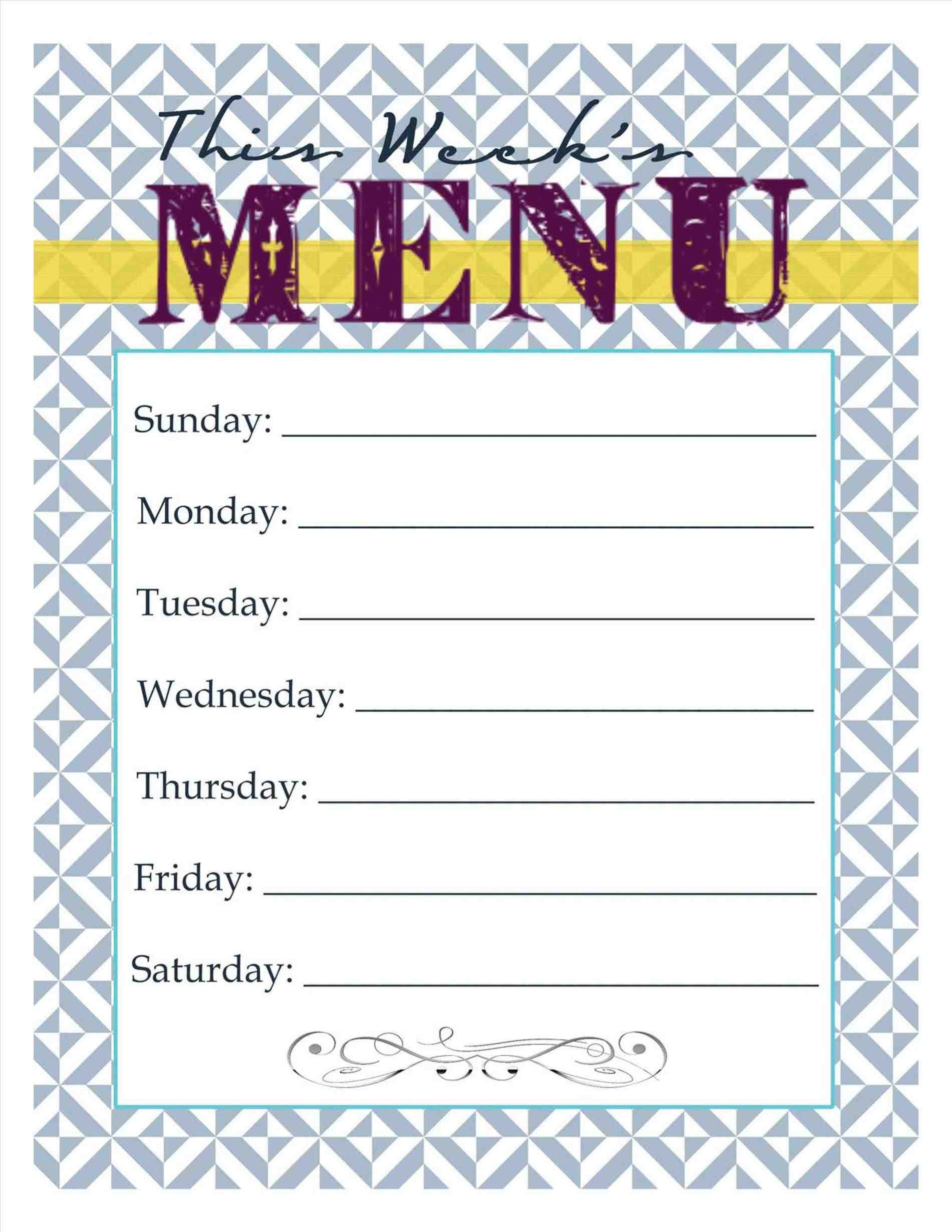 Lunch-Snacks-And-Lunches-Weekly-Plan-Printable-Insssrenterprisesco - Free Printable Menu Templates