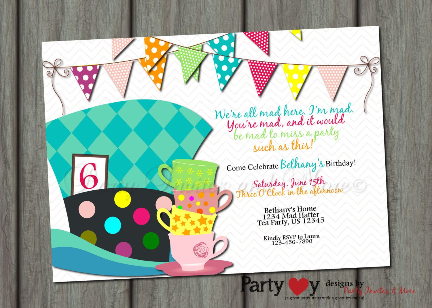 Mad Hatter Birthday Invitation, Birthday Invitation, Bright Birthday - Mad Hatter Tea Party Invitations Free Printable