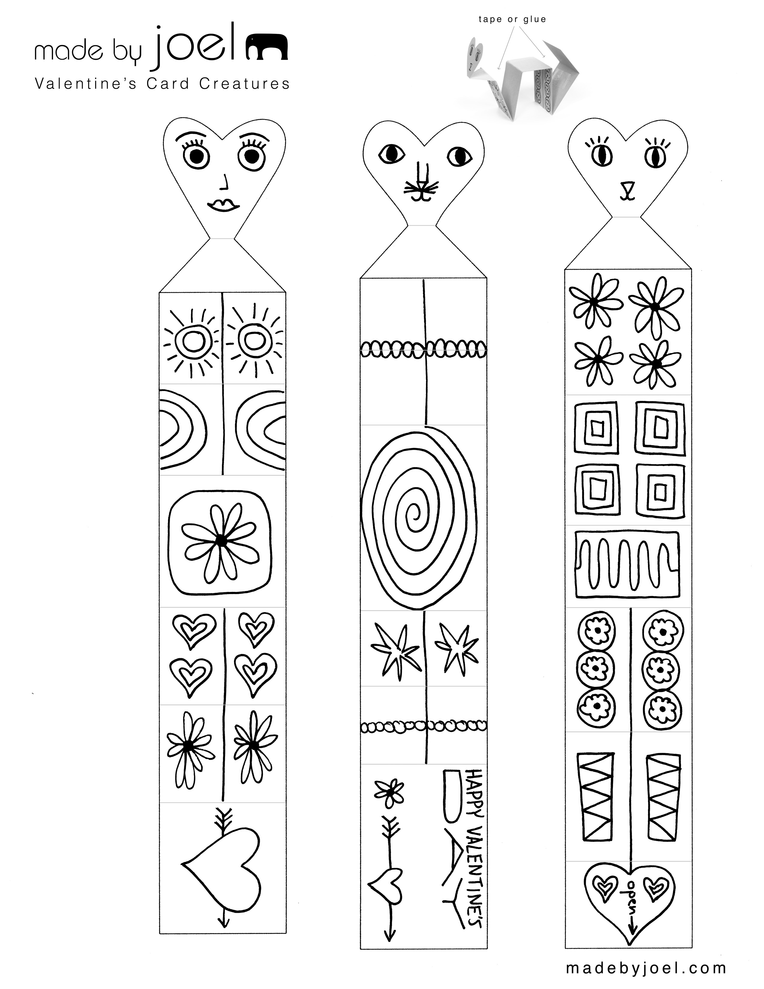Madejoel » Valentine&amp;#039;s Card Creatures | Kids Craft Printable - Free Printable Valentine&amp;#039;s Day Stencils