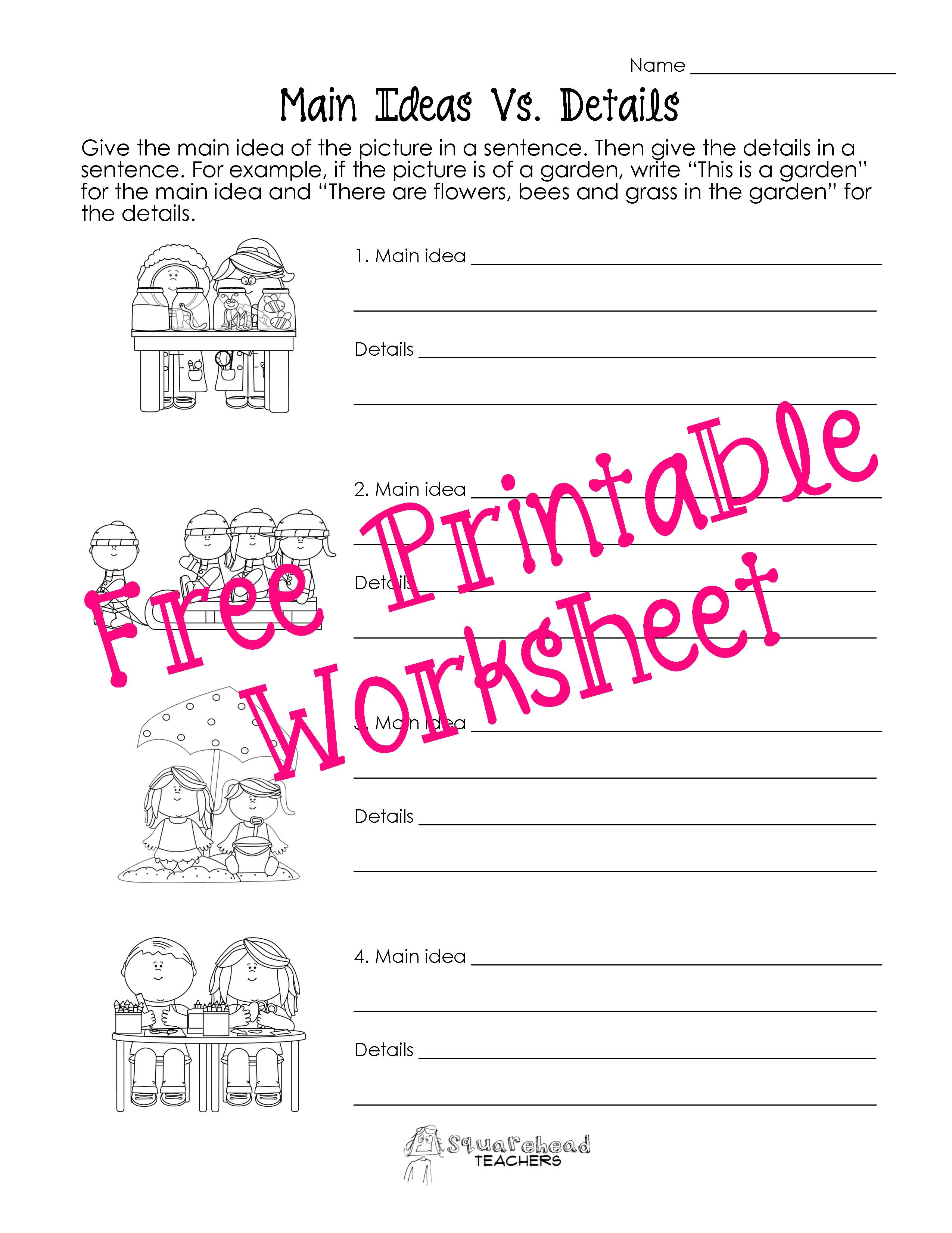 Main Idea Vs. Details Worksheets | Squarehead Teachers - Free Printable Main Idea Worksheets
