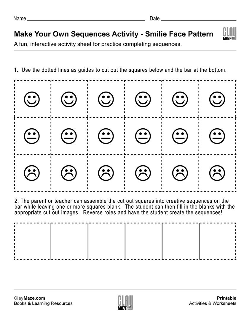 Make Your Own Sequences Activity – Smilie Face Pattern | Free - Make Your Own Worksheets Free Printable