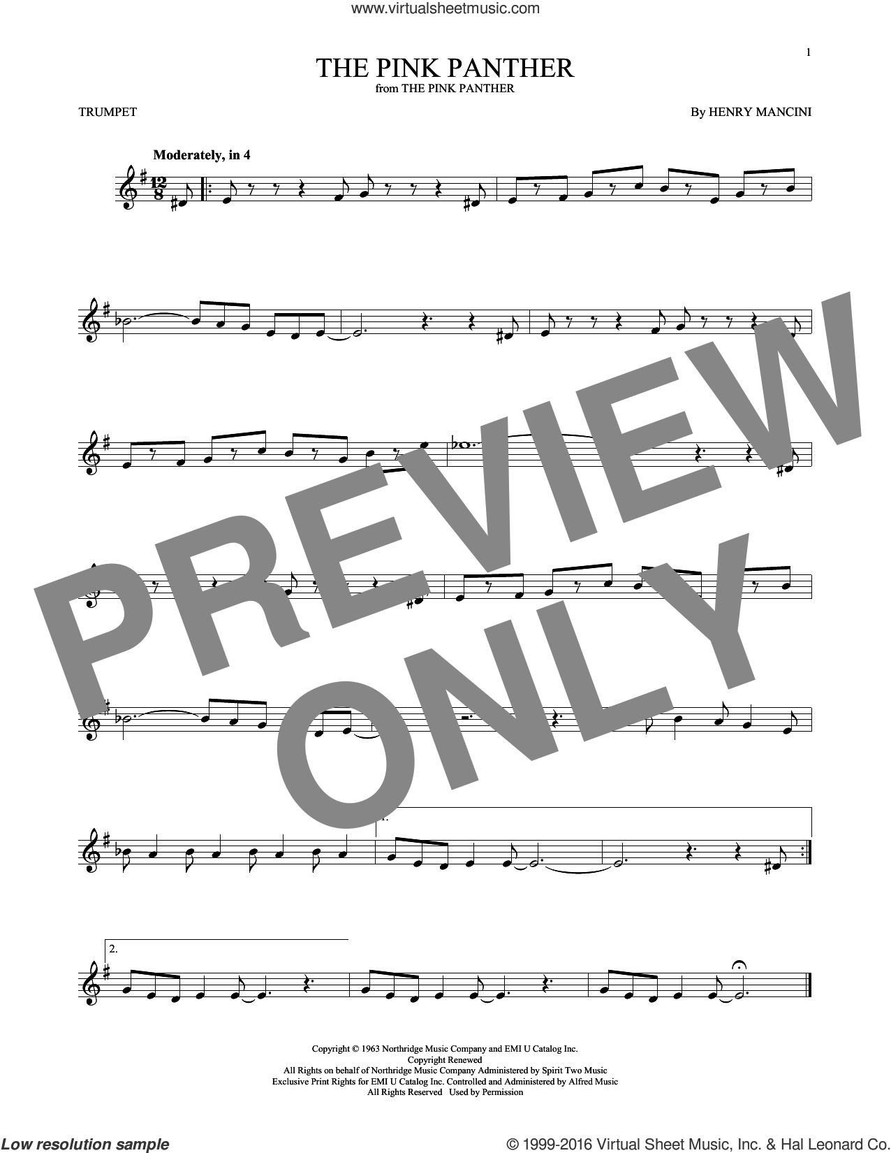 Mancini - The Pink Panther Sheet Music For Trumpet Solo [Pdf] - Free Printable Trumpet Sheet Music Pink Panther