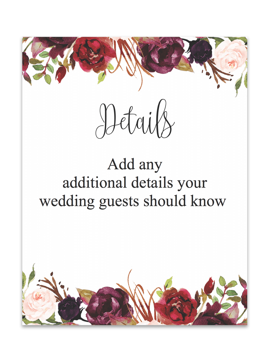 Marsala Floral Printable Wedding Enclosure Cards | Hawaii - Free Printable Enclosure Cards