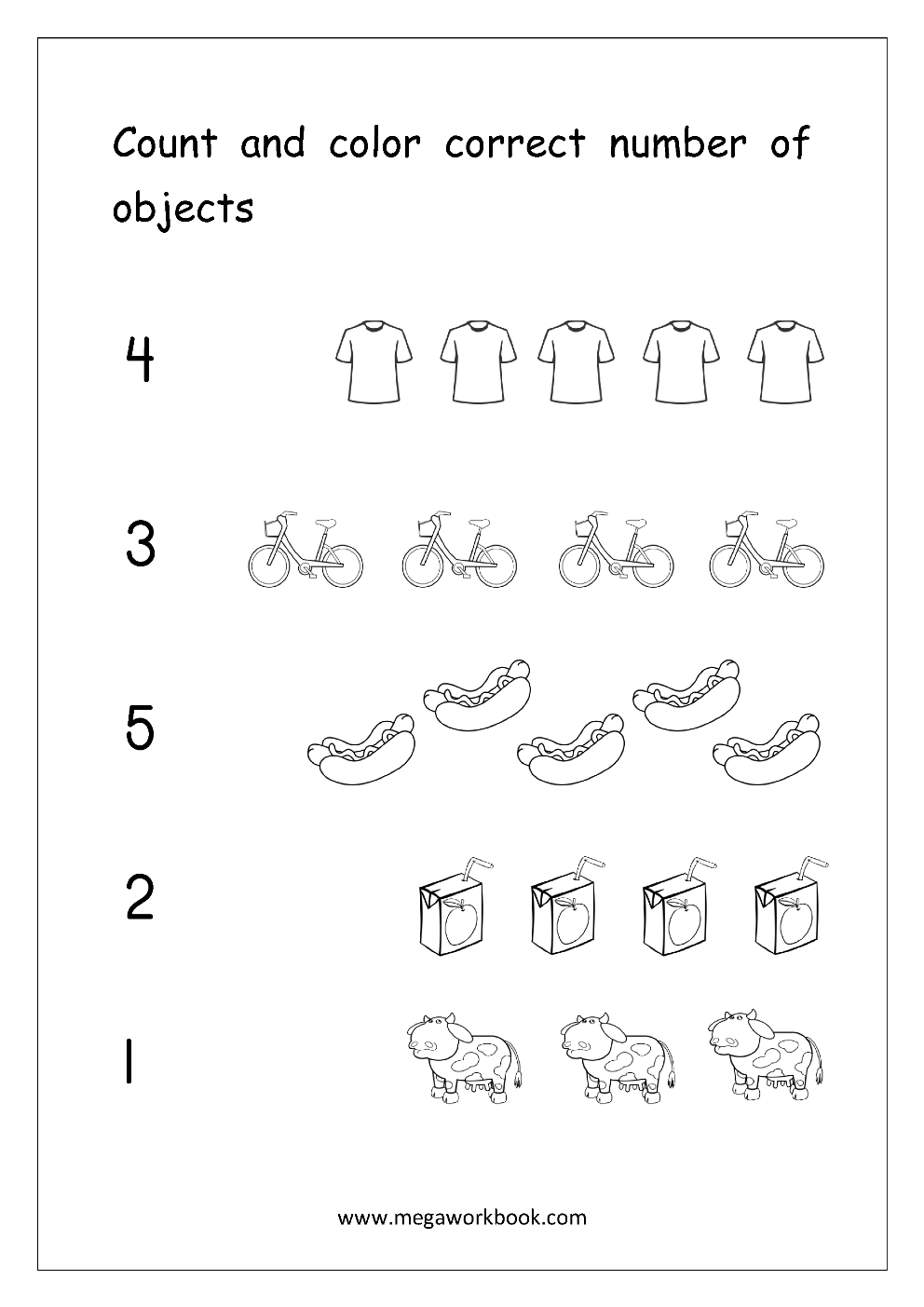 Math Worksheet - Count And Color Correct Number Of Objects (1-5 - Free Printable Counting Worksheets 1 10