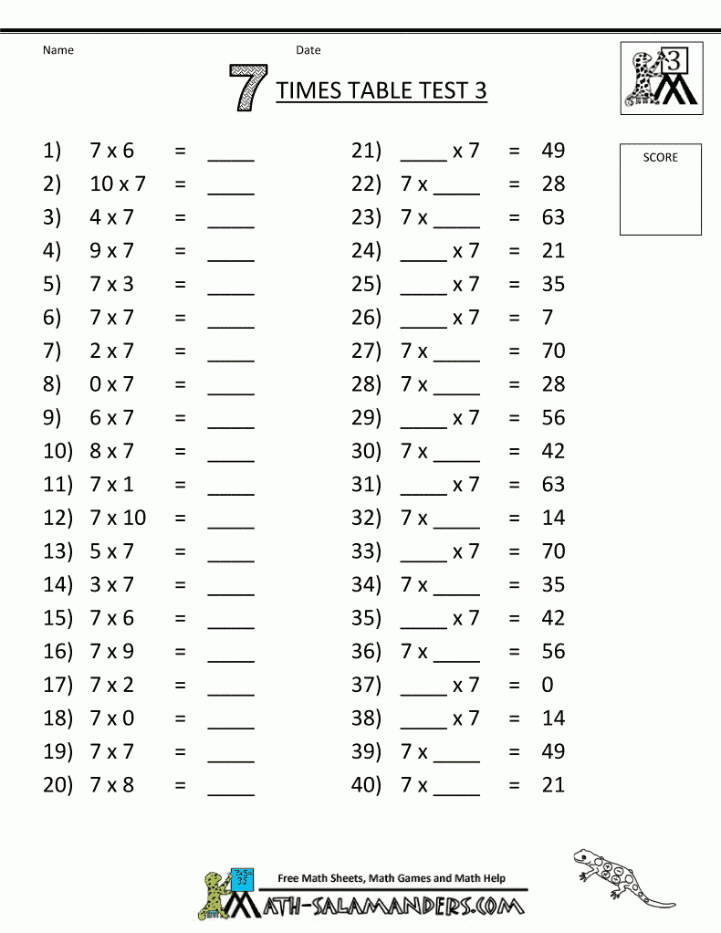 Math Worksheets 3Rd Grade 7 Times Table Test 3 | Math | Pinterest - Free Printable Time Worksheets For Grade 3