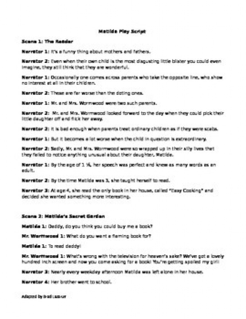 Matilda Play Script For The Classroom | Tpt For Free Printable Play - Free Printable Halloween Play Scripts