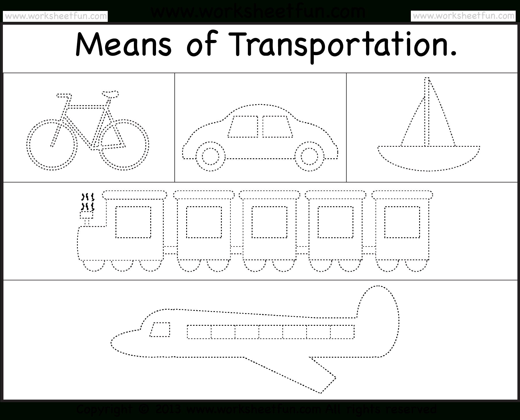 Means Of Transportation – Tracing Worksheet / Free Printable - Free Printable Transportation Worksheets For Kids