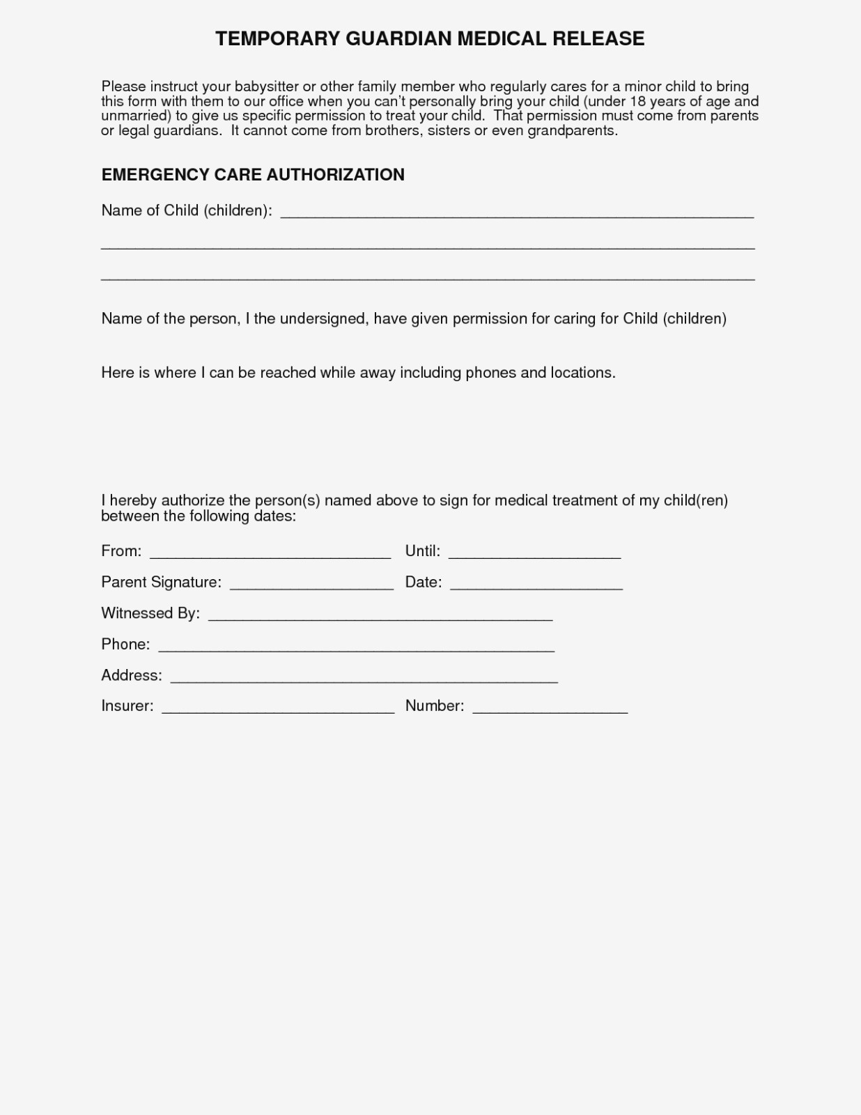 Medical Authorization Forms For Grandparents – Free Printable Child - Free Printable Medical Consent Form