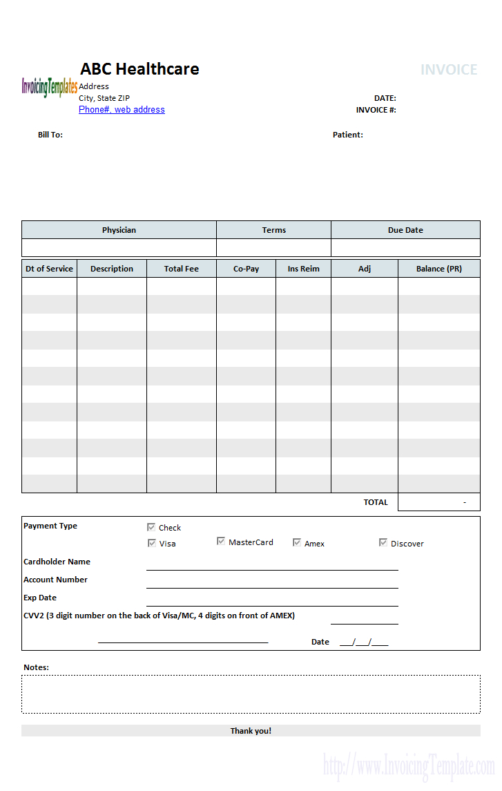 Medical Invoice Template (1) - Free Bill Invoice Template Printable