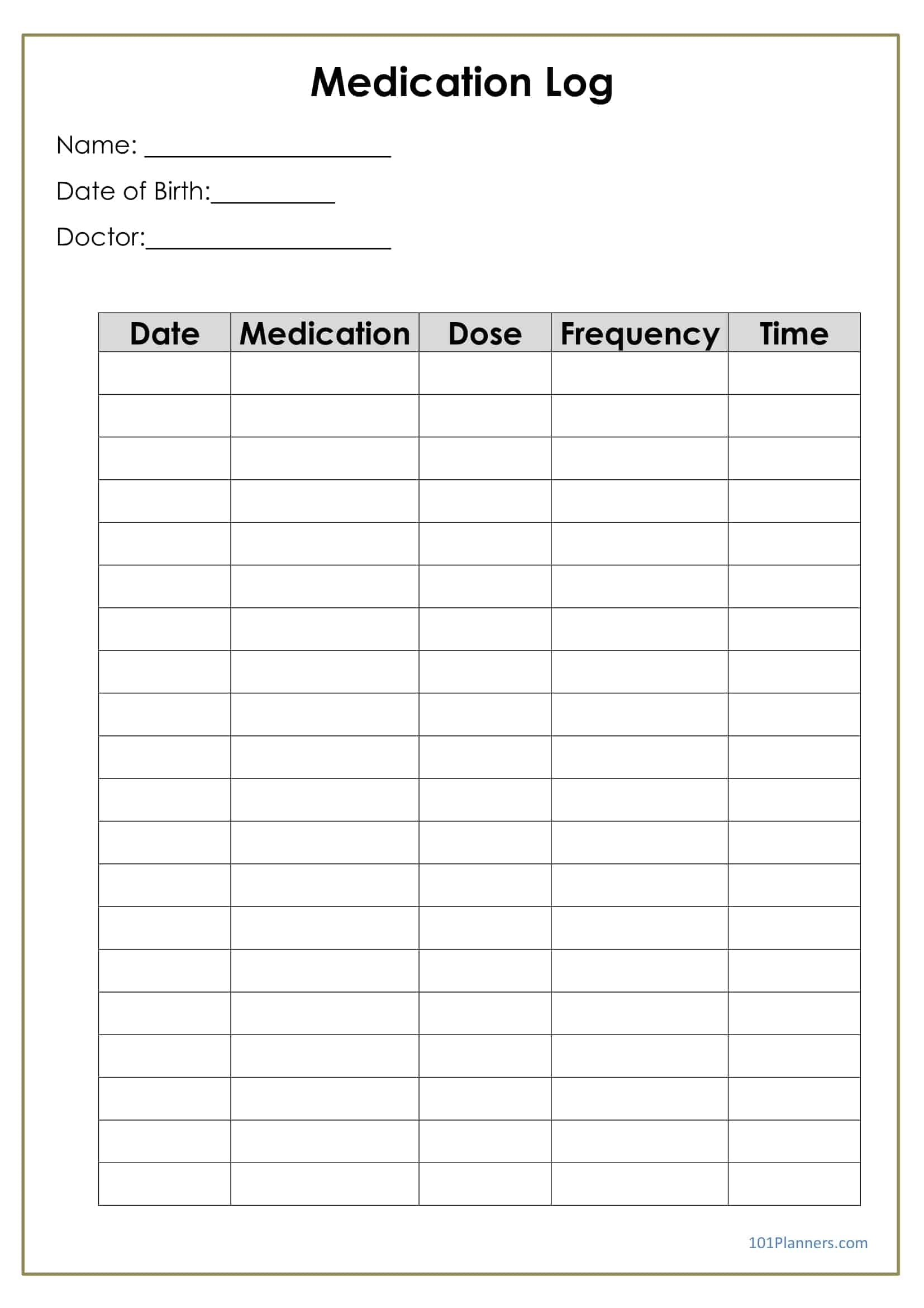 Medication Log - Free Printable Medication Log