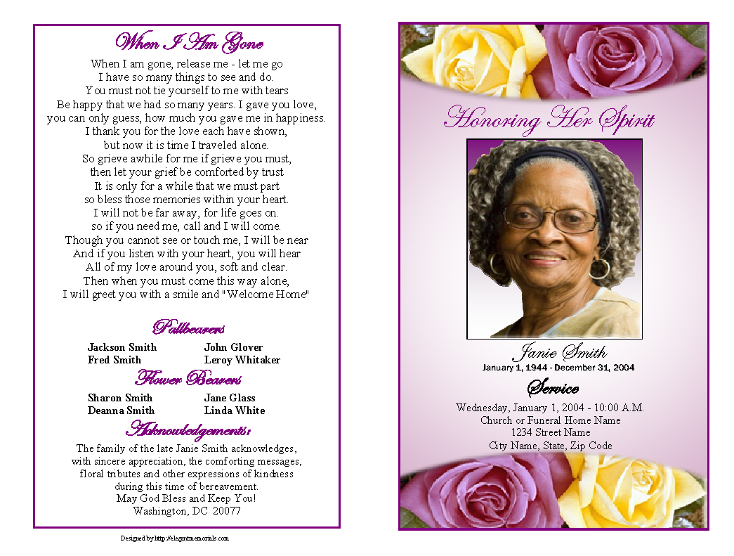 Memorial Service Programs Sample | Choose From A Variety Of Cover - Free Printable Memorial Card Template