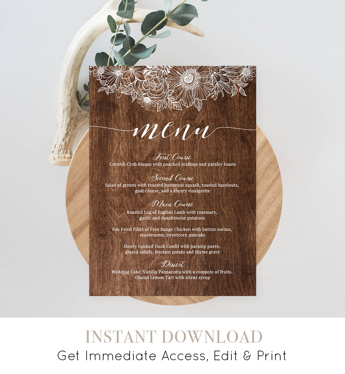 Menu Card Template, Printable Wedding Menu, Fully Editable, Instant - Free Printable Wedding Menu Card Templates