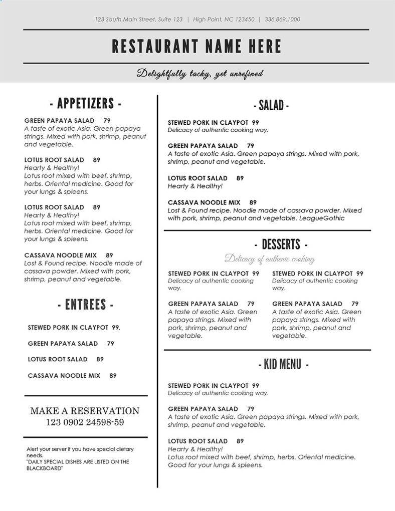 Menu Design Templates Free | Hgvi.tk - Free Printable Menu Maker