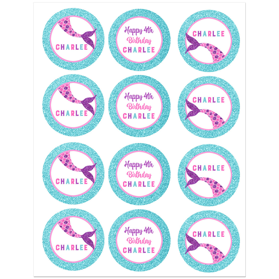 Mermaid Cupcake Toppersthat Party Chick - Pink And Purple Sparkle - Free Printable Mermaid Cupcake Toppers