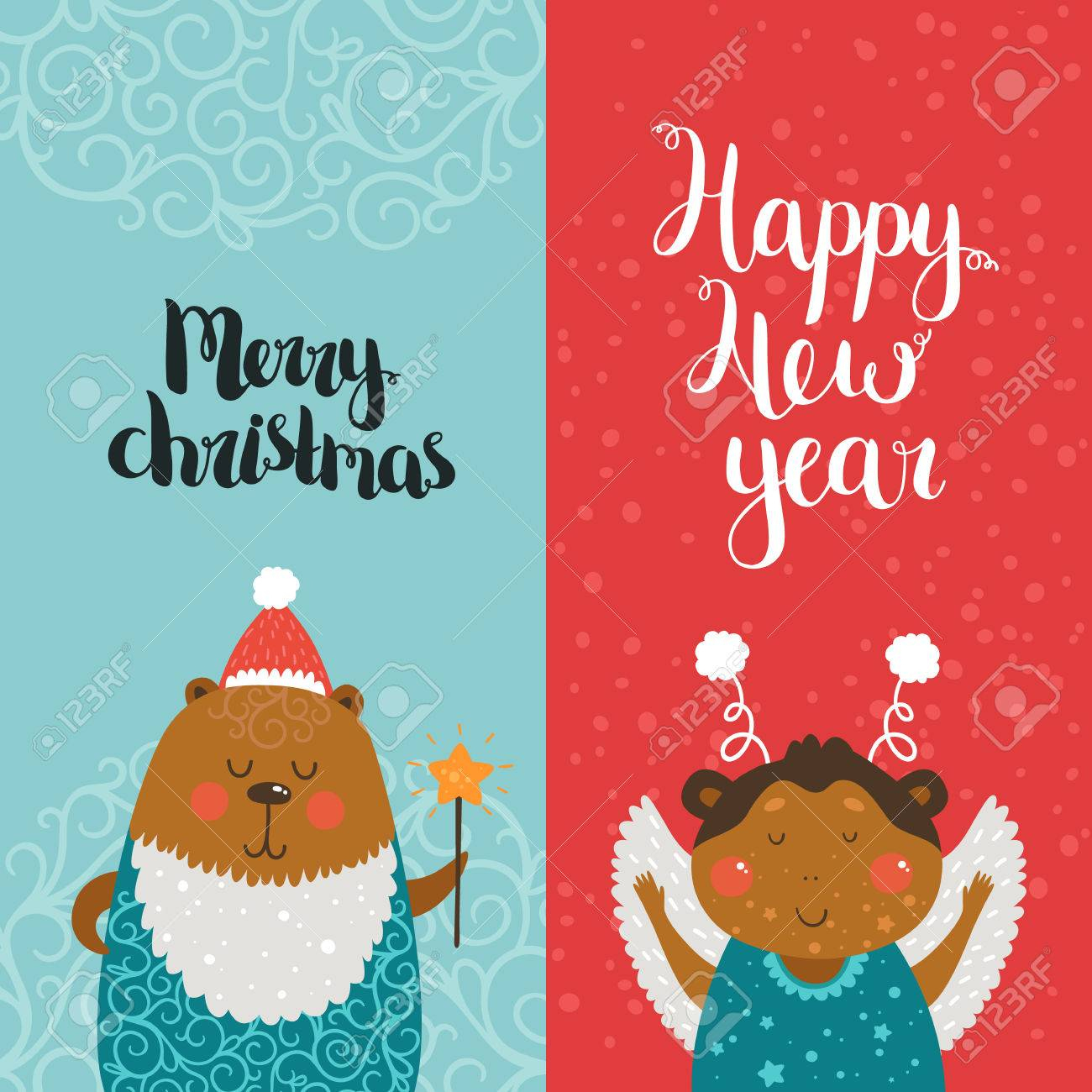 Merry Christmas And Happy New Year Cards With Cute Animals, Bear - Free Printable Happy New Year Cards