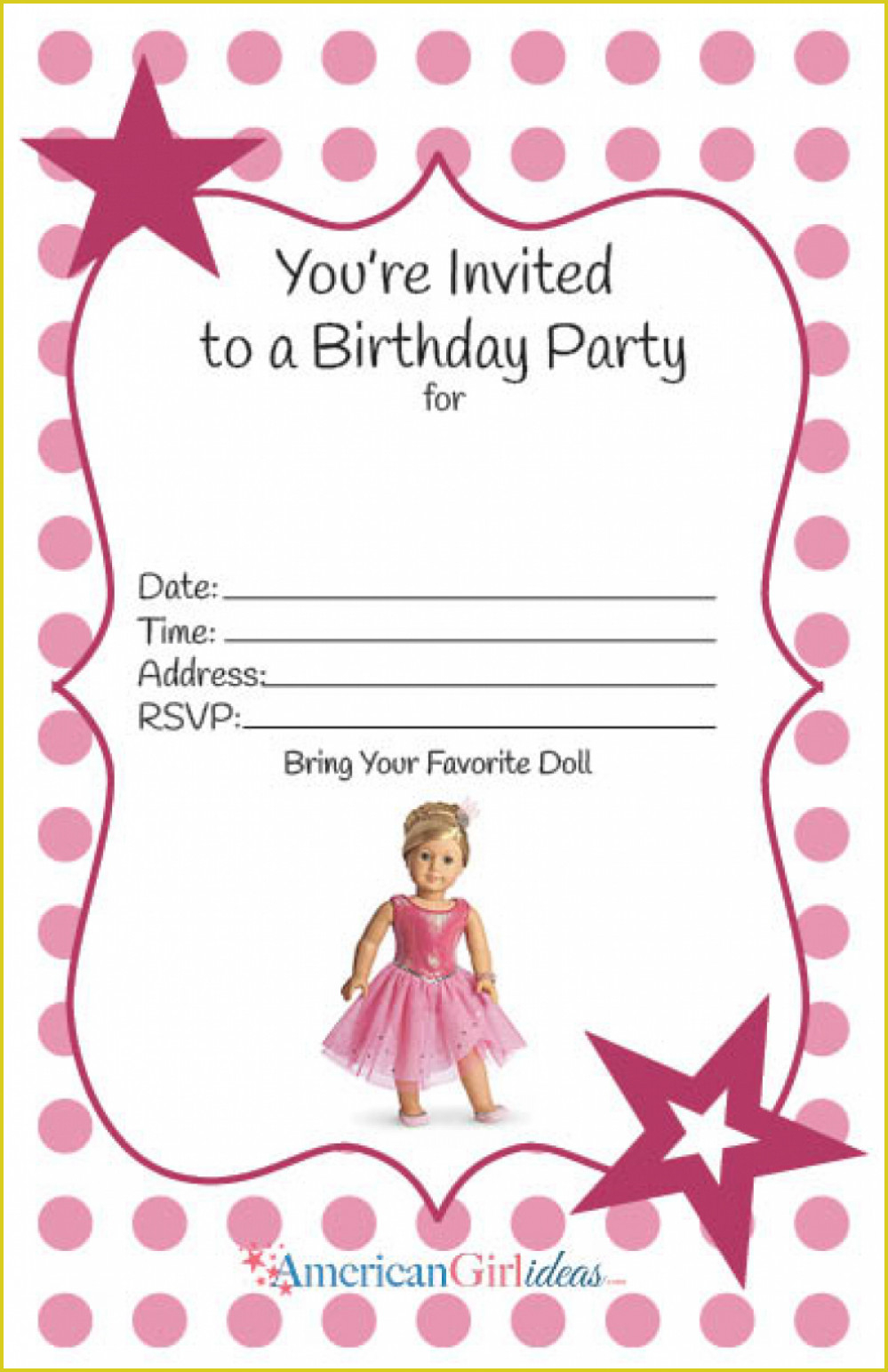 Mesmerizing American Girl Birthday Invitations Designs #3521 - American Girl Party Invitations Free Printable