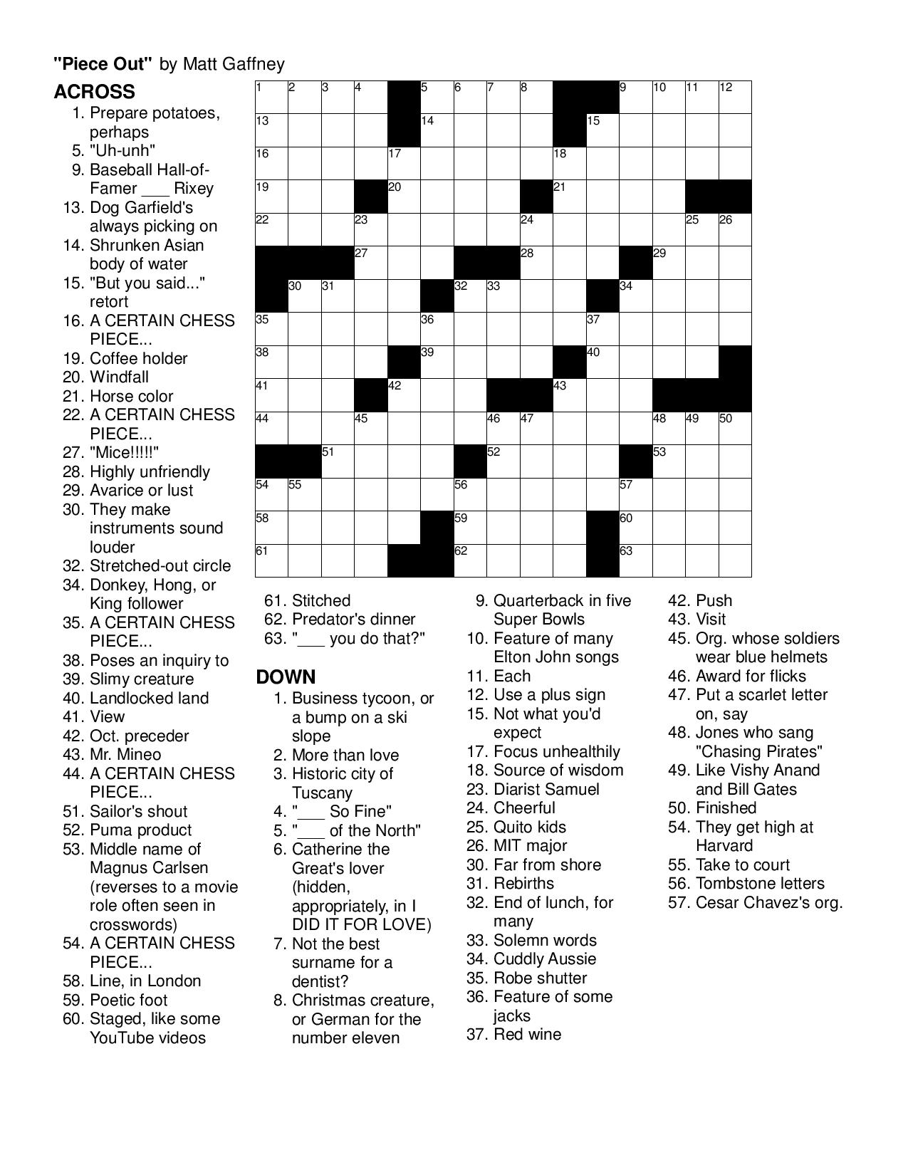 Mgwcc #284 — Friday, November 8Th, 2013 — “Piece Out” | Matt - Merl Reagle&amp;amp;#039;s Sunday Crossword Free Printable